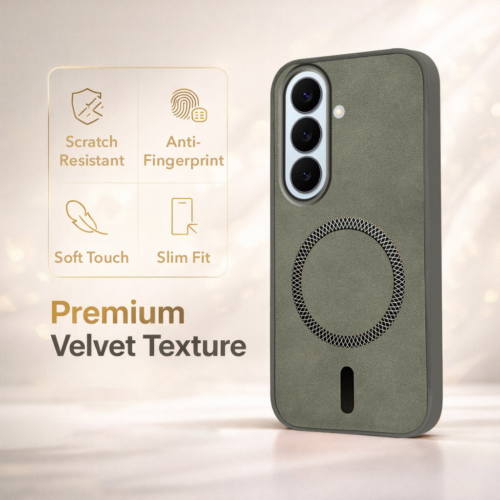 For Samsung Galaxy S26 5G Back Cover Case Leather Finish (MagSafe Compatible Wireless Charging | Soft Touch | Camera Bump Protection)