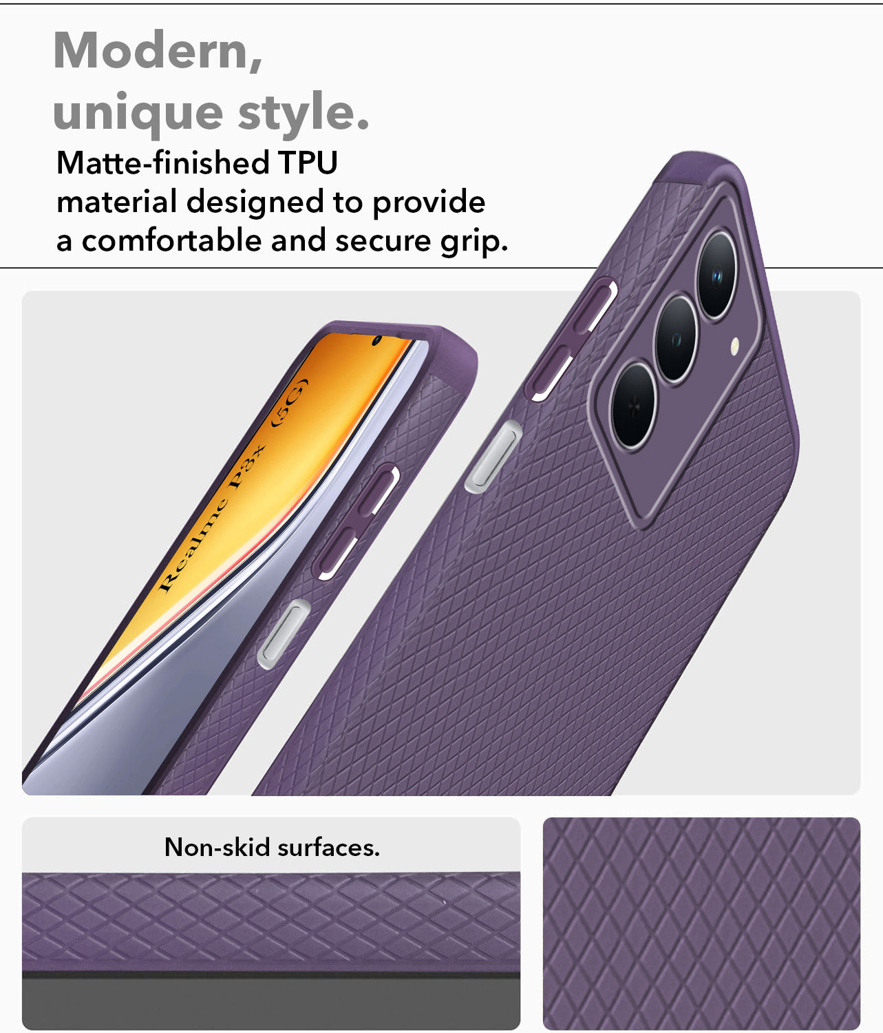 For Realme P3x Back Cover Case (Liquid Silicone | Side Grip | Camera Protection)