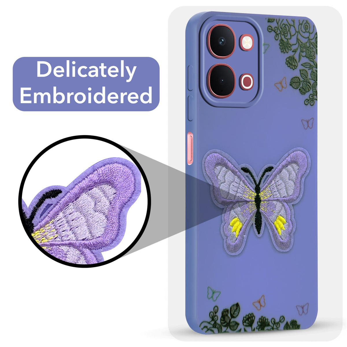 For Vivo Y31T 5G Back Cover Case (Soft Butterfly Embroidery | Women Teen Girls | Camera Protection| Matte Silicone)