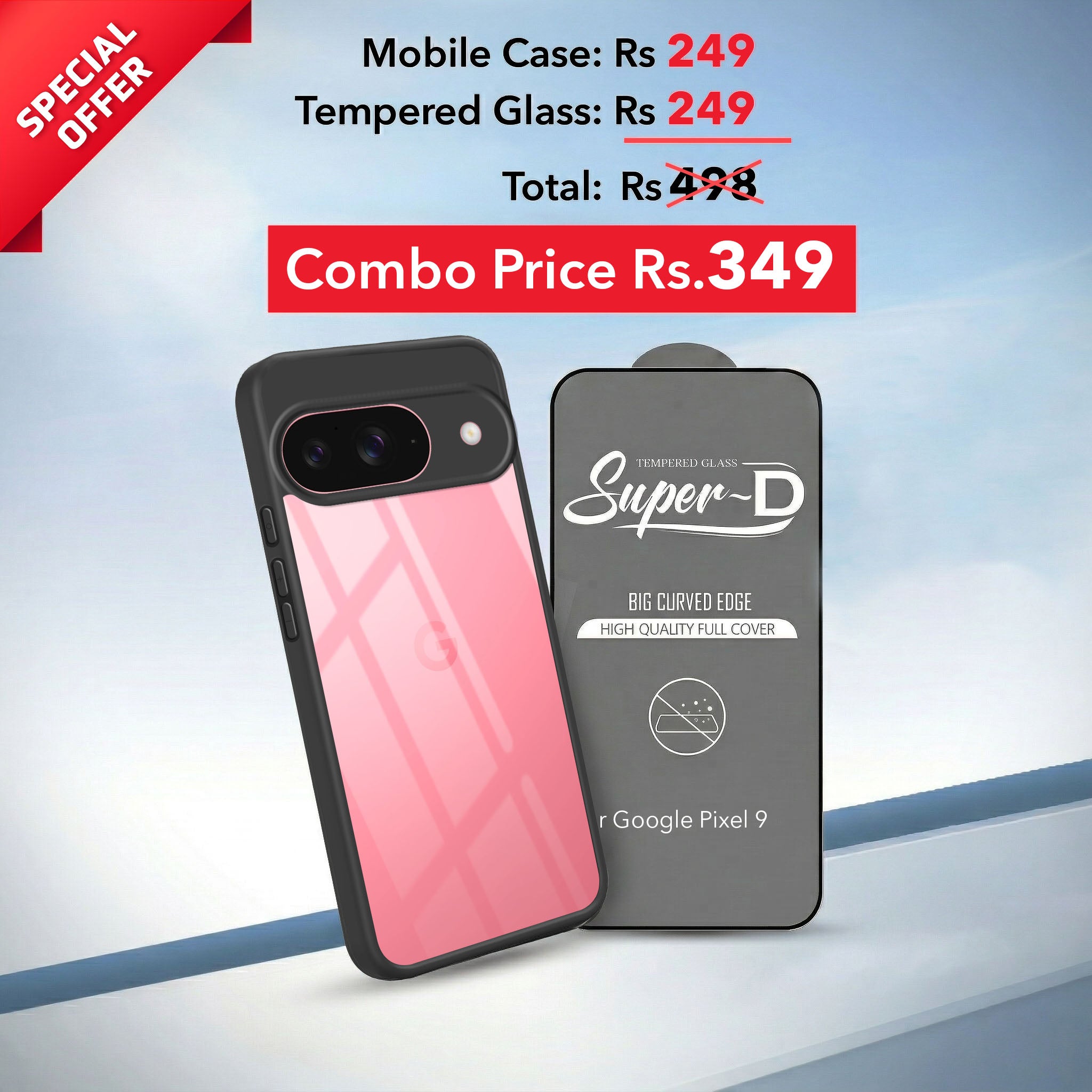 For Google Pixel 9 Combo with Back Cover and 9H Tempered Glass (Lifetime Anti-Yellow | Crystal Clear Shockproof | Oleophobic Coating Screen Glass)