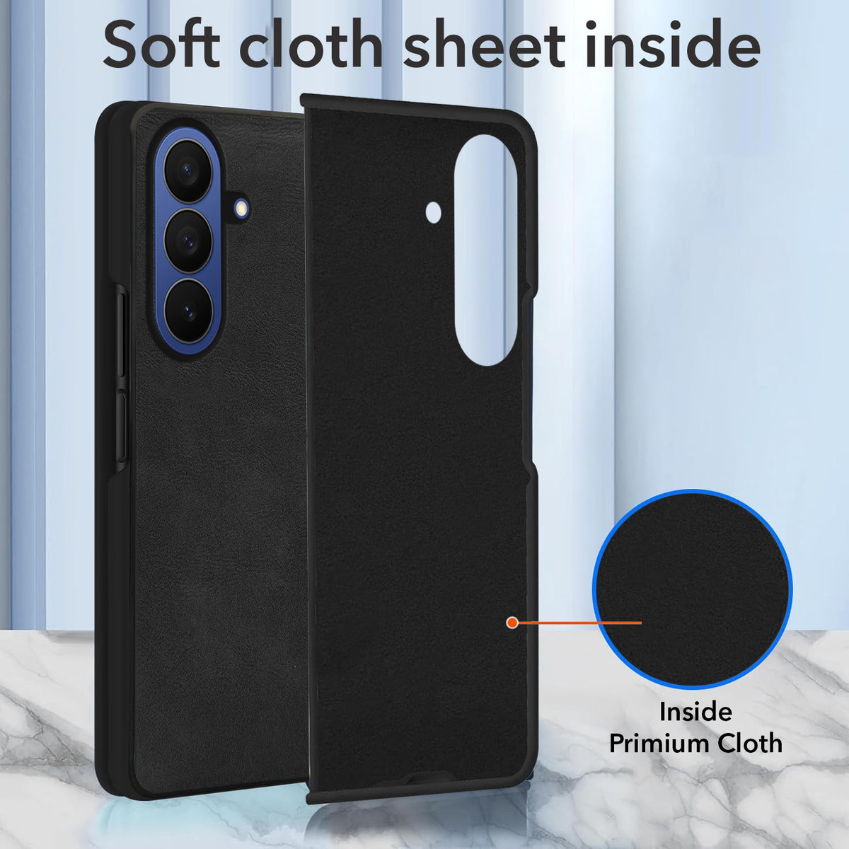For Samsung Galaxy Z Fold 7 Back Case Cover Premium Genuine Leather (Integrated Front Screen Protector | Inside Microfiber Cloth)