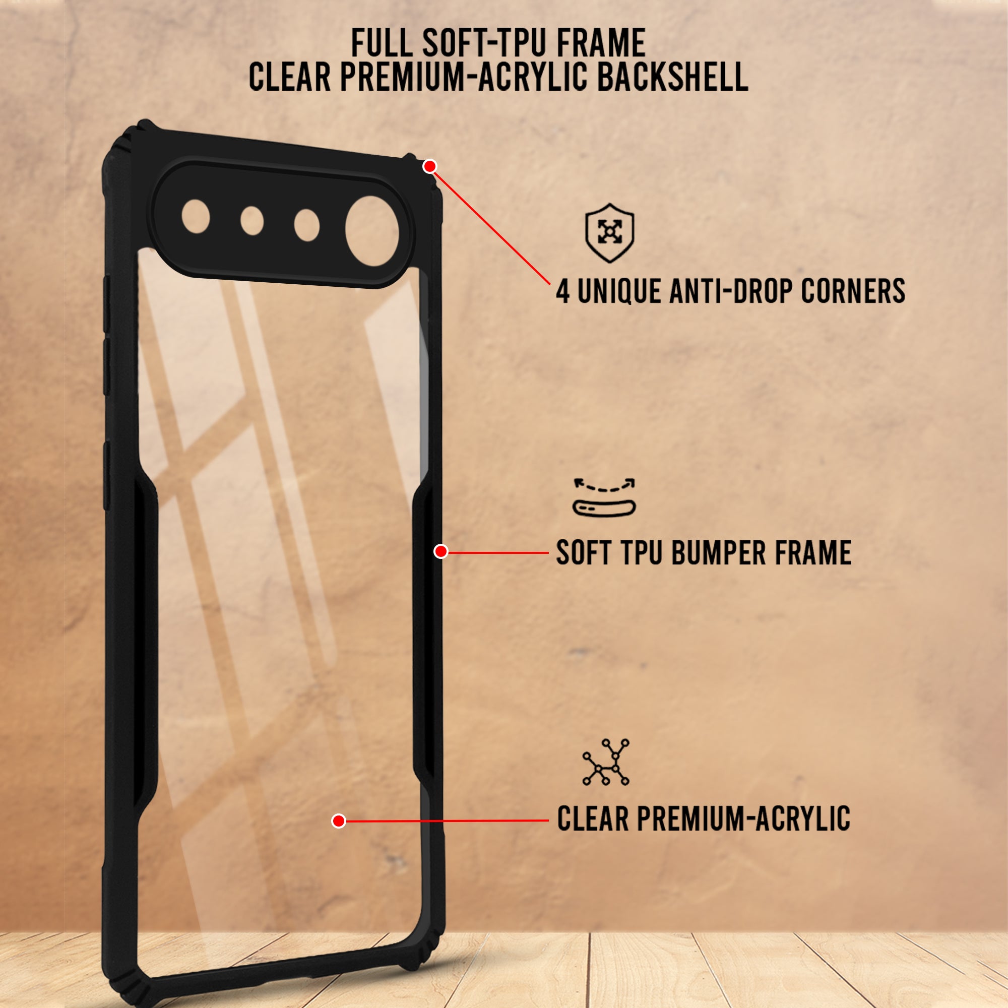 For Realme 16 Back Cover Case Hybrid (Shockproof with Polycarbonate Clear Panel | Professional Black)