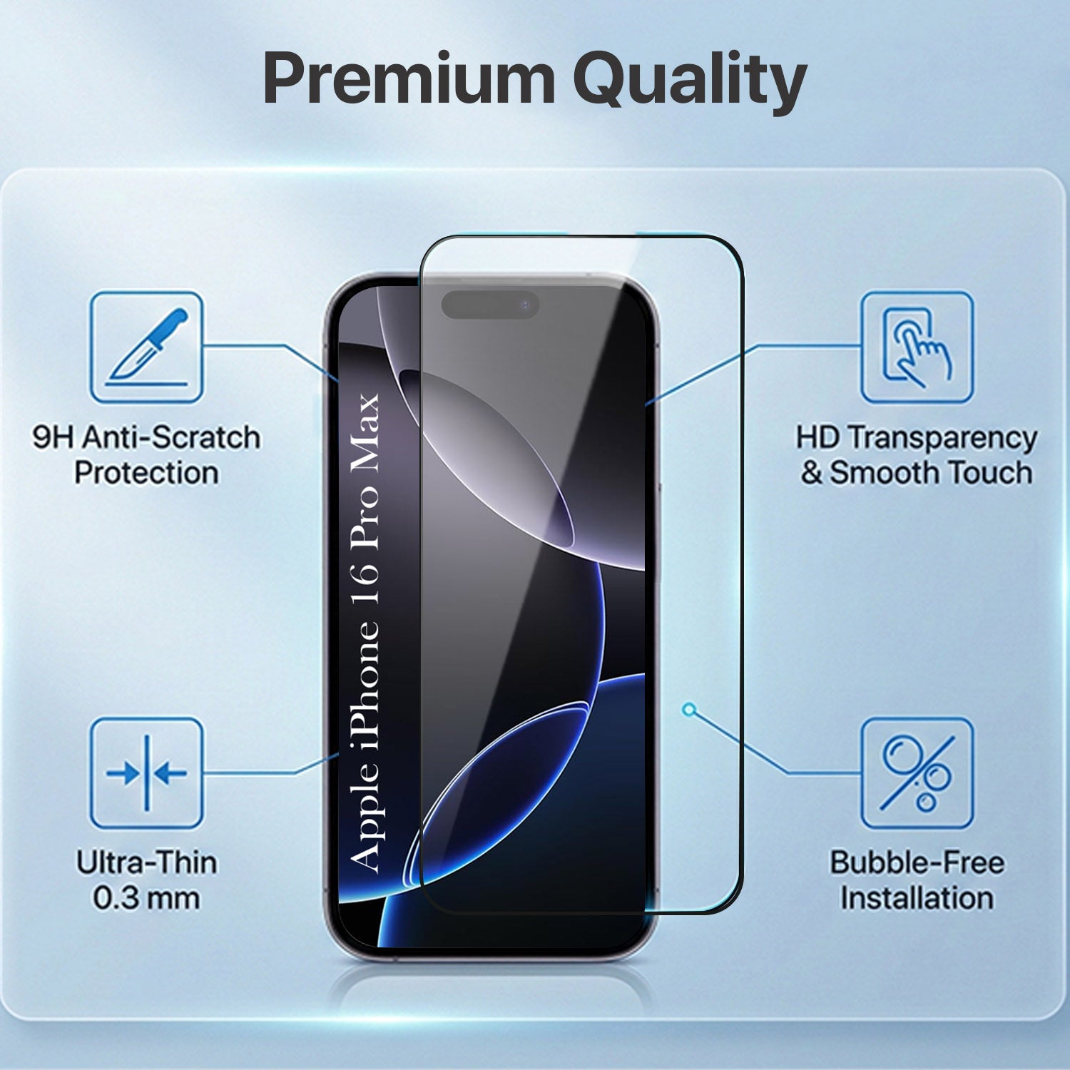 For Apple iPhone 16 Pro Max Combo with Back Cover and 9H Tempered Glass (Liquid Silicone | Camera Protection | Oleophobic Coating Screen Glass)