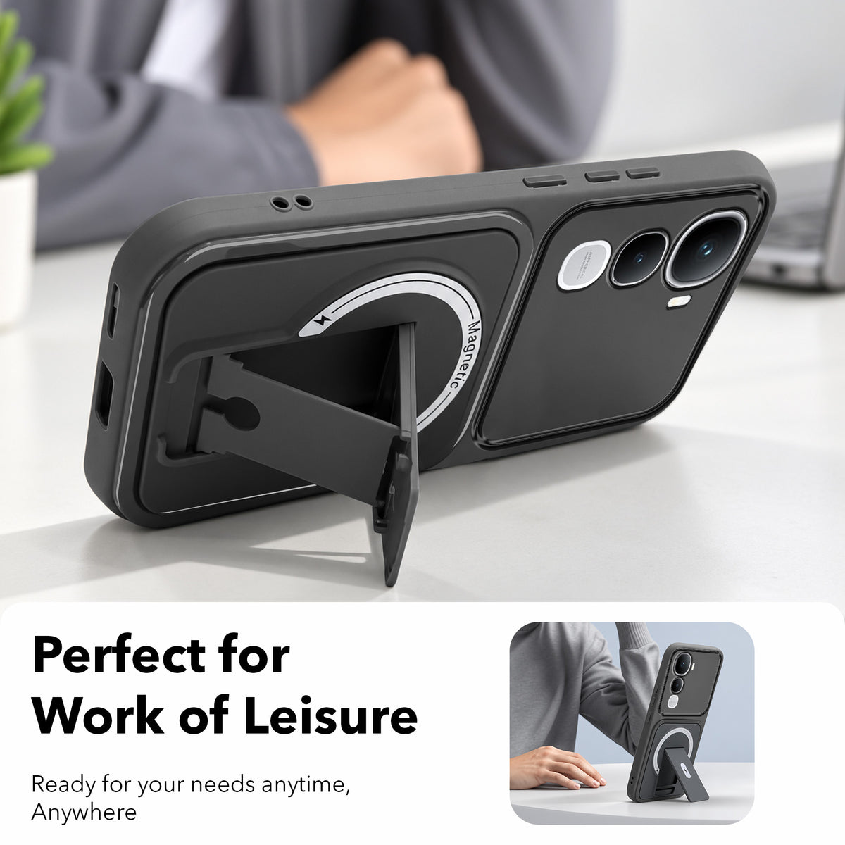 For Vivo Y400 Back Case Cover Metallic (Hybrid Armor Kickstand | MagSafe Compatible | Camera Protection Shockproof)