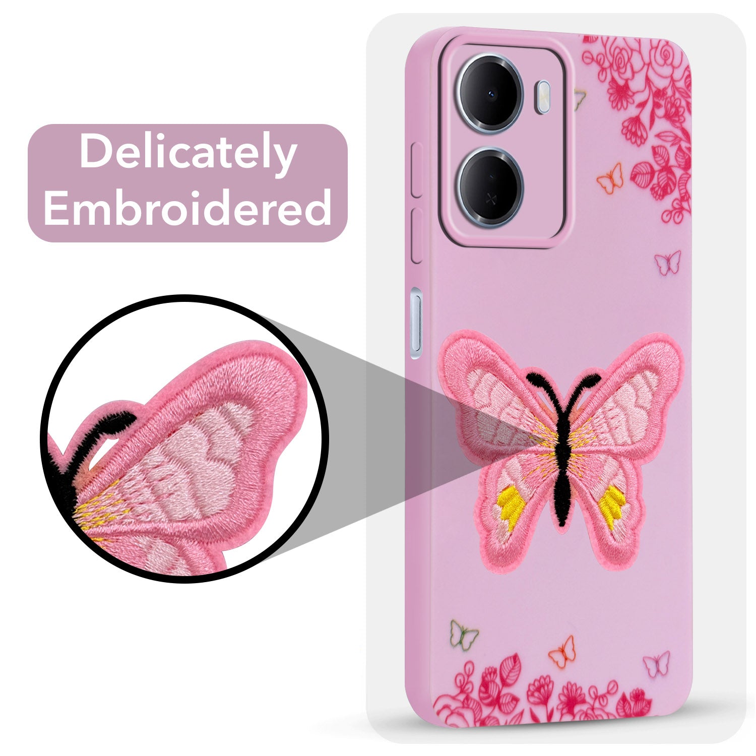 For Redmi 15A 5G Back Cover Case (Soft Butterfly Embroidery | Women Teen Girls | Camera Protection| Matte Silicone)