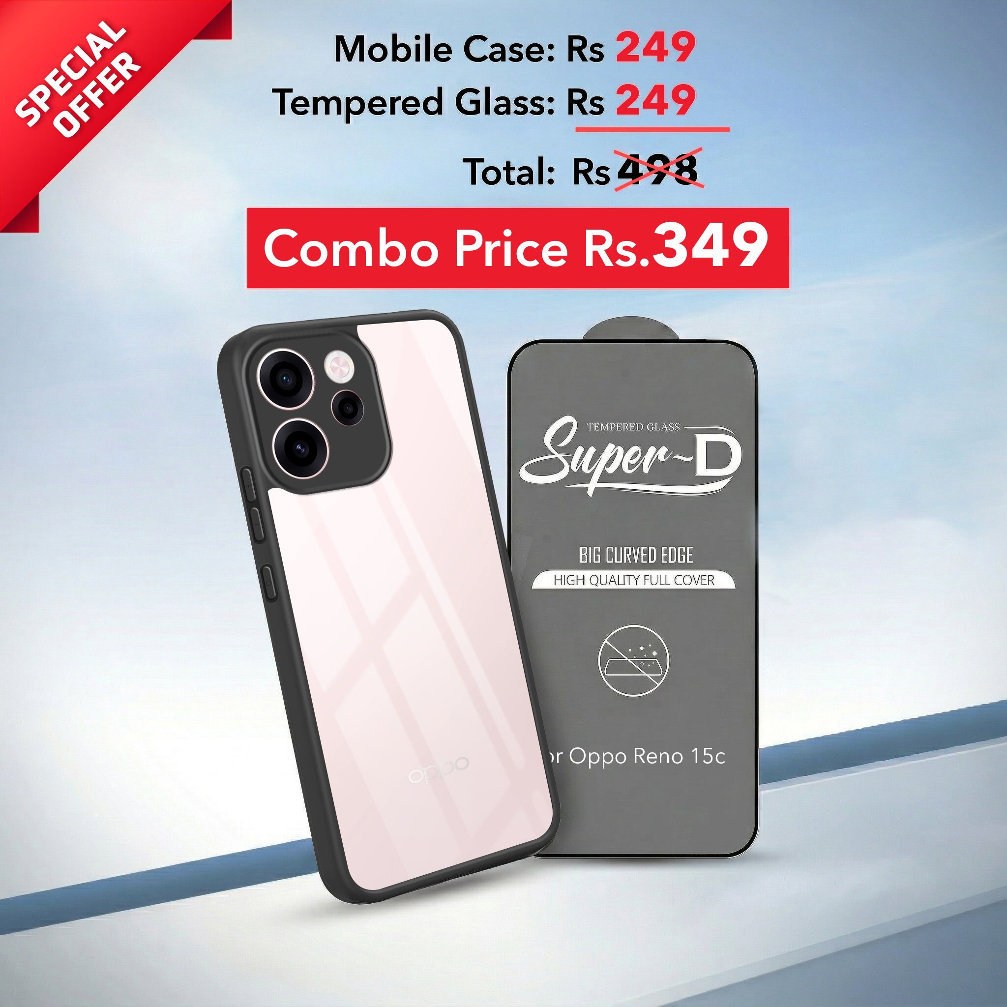 For Oppo Reno 15c (Combo with Back Cover and 9H Tempered Glass (Lifetime Anti-Yellow | Crystal Clear Shockproof | Oleophobic Coating Screen Glass)
