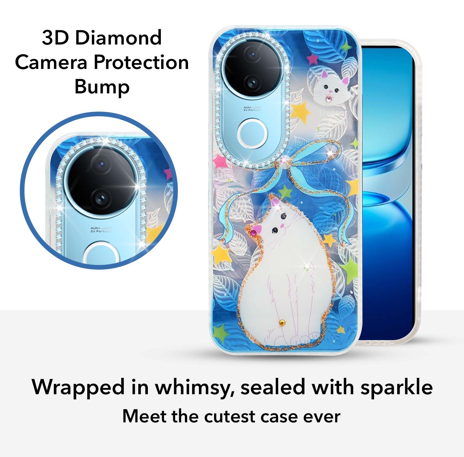 For Vivo iQOO Z10R Back Cover Case (Luxury Floral Glitter Cute Butterfly | Diamond Studded Camera Bump | Girls & Women Design)