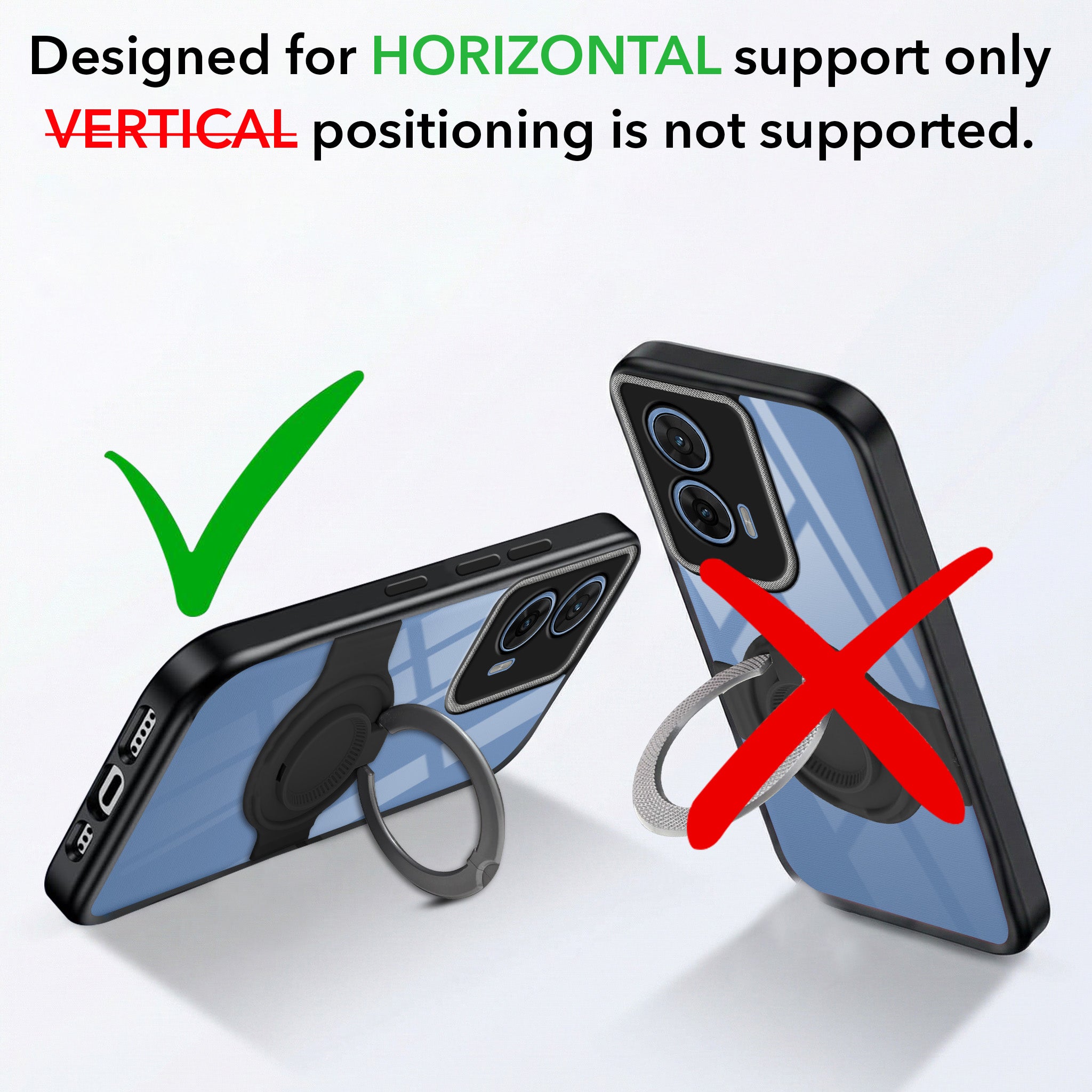 For Motorola Moto G96 Back Cover Case with stand (Built-in Ring Holder Kickstand | Lifetime Anti Yellow | Camera Protection)