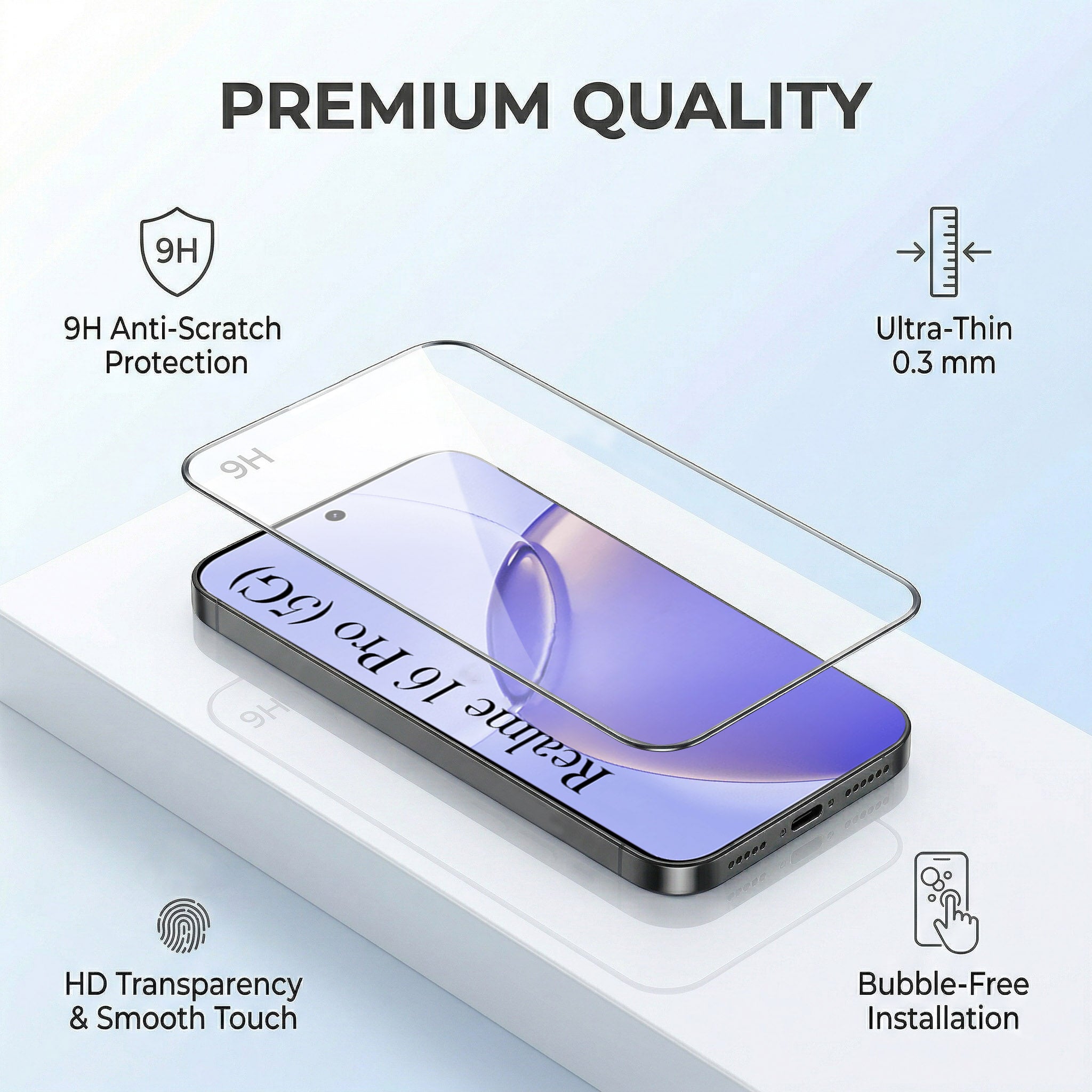For Realme 16 Pro Combo with Back Cover and 9H Tempered Glass (Lifetime Anti-Yellow | Sleek Hard Crystal | Oleophobic Coating Screen Glass)