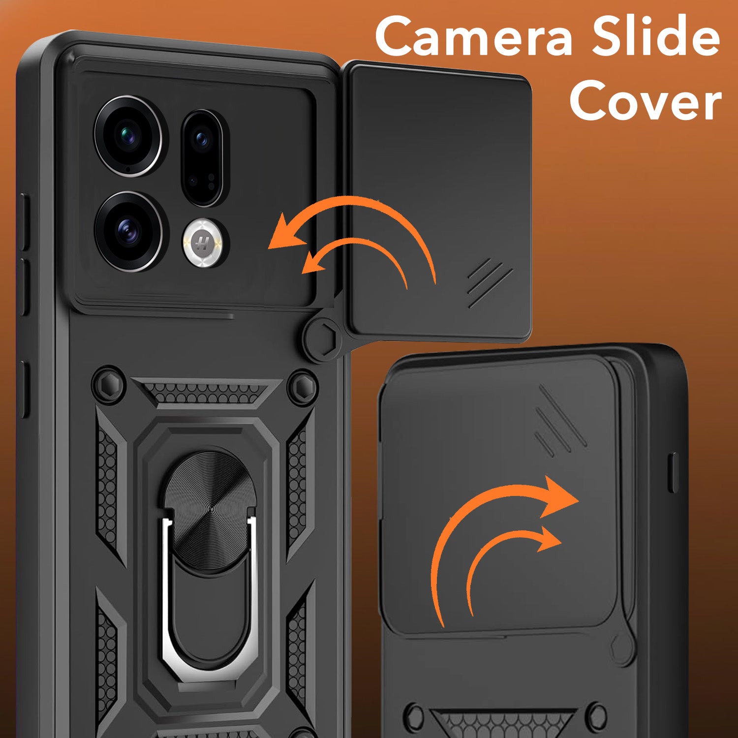 For Oppo Find X9 | Oppo Find X9s Back Cover Case Hybrid Armor (Sliding Shutter Camera Protection | Polycarbonate |Ring Holder Kickstand)