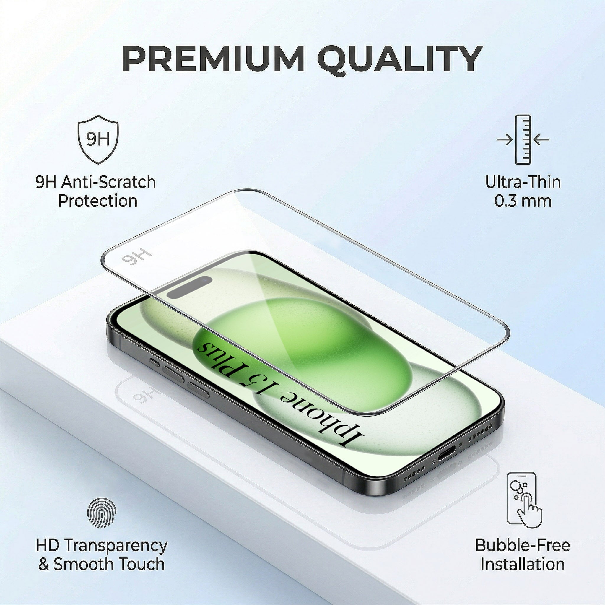 For Apple iPhone 15 Plus Combo with Back Cover and 9H Tempered Glass (Textured Grip Design | Micro-Fiber Cloth Inside | Oleophobic Coating Screen Glass)