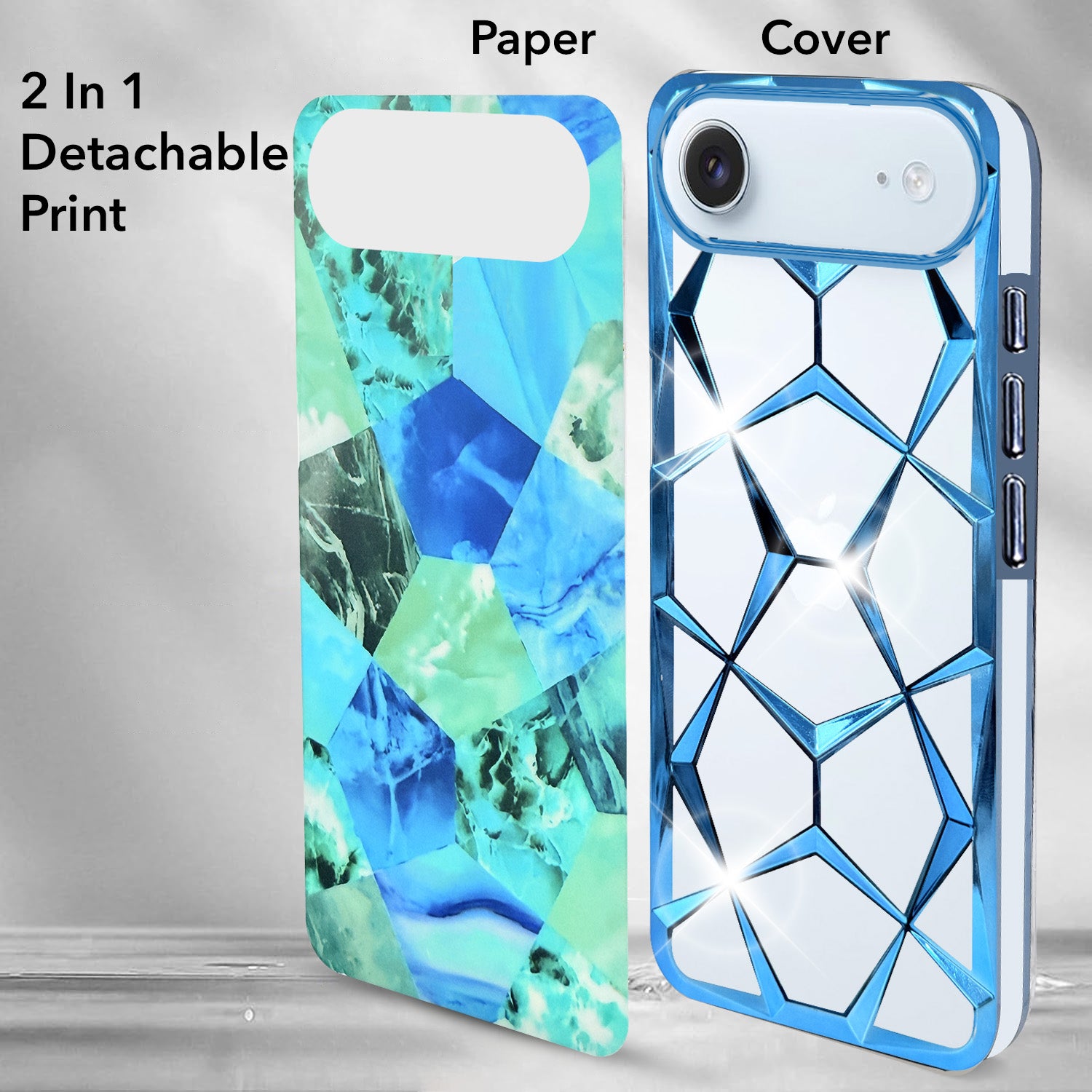 For Apple iPhone 17 Air Back Cover Case Compatible 3D Silicone (Dual Design Glitter Sparkle and Detachable Diamond Print Case | Soft and Flexible)