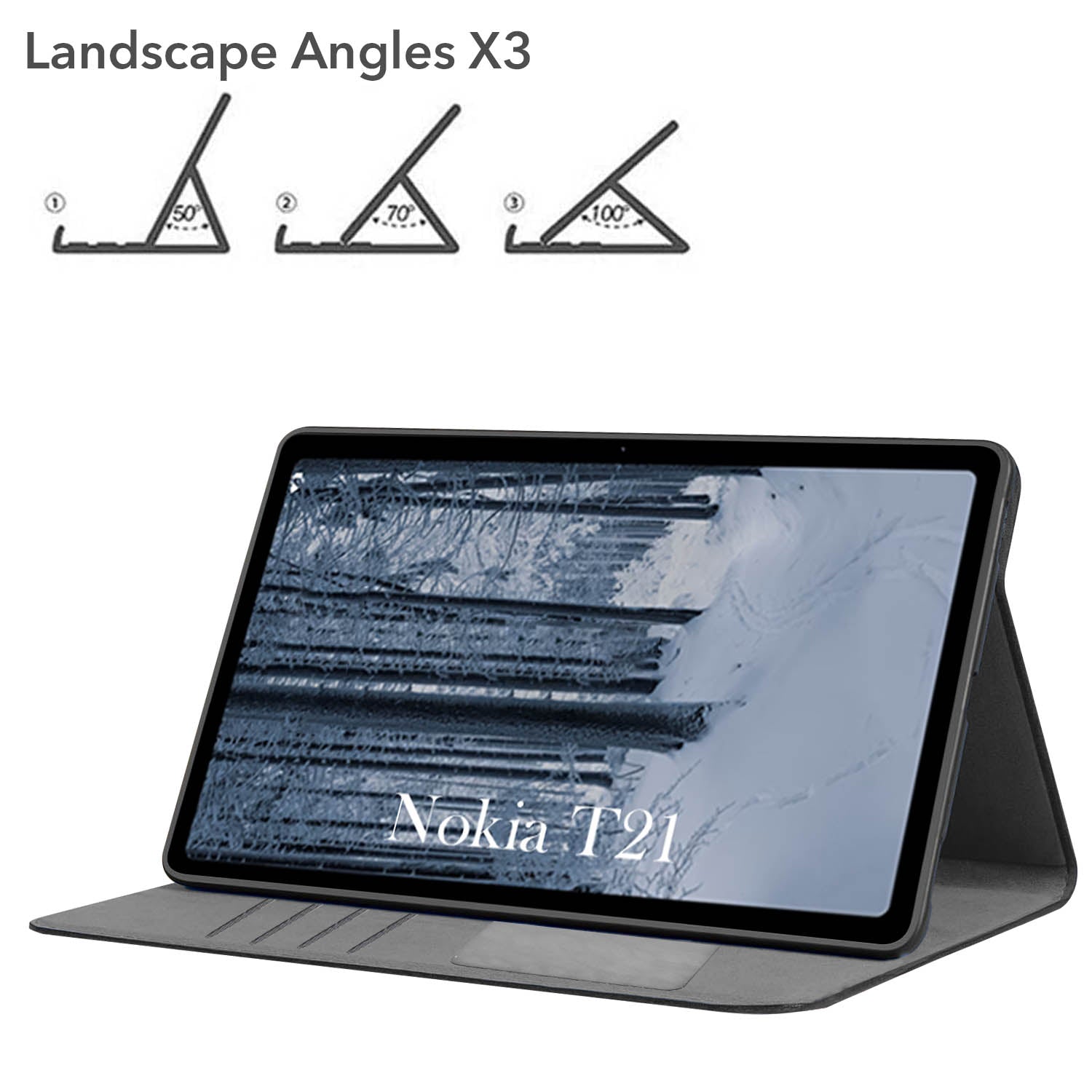 For Flip Cover Folio Case  Nokia T21 (TA-1495, TA-1521, TA-1505, TA-1487) 10 Inch (PU Leather | Multi-Angle Smart Stand | Card Storage Slots | Silicone Back Pouch)