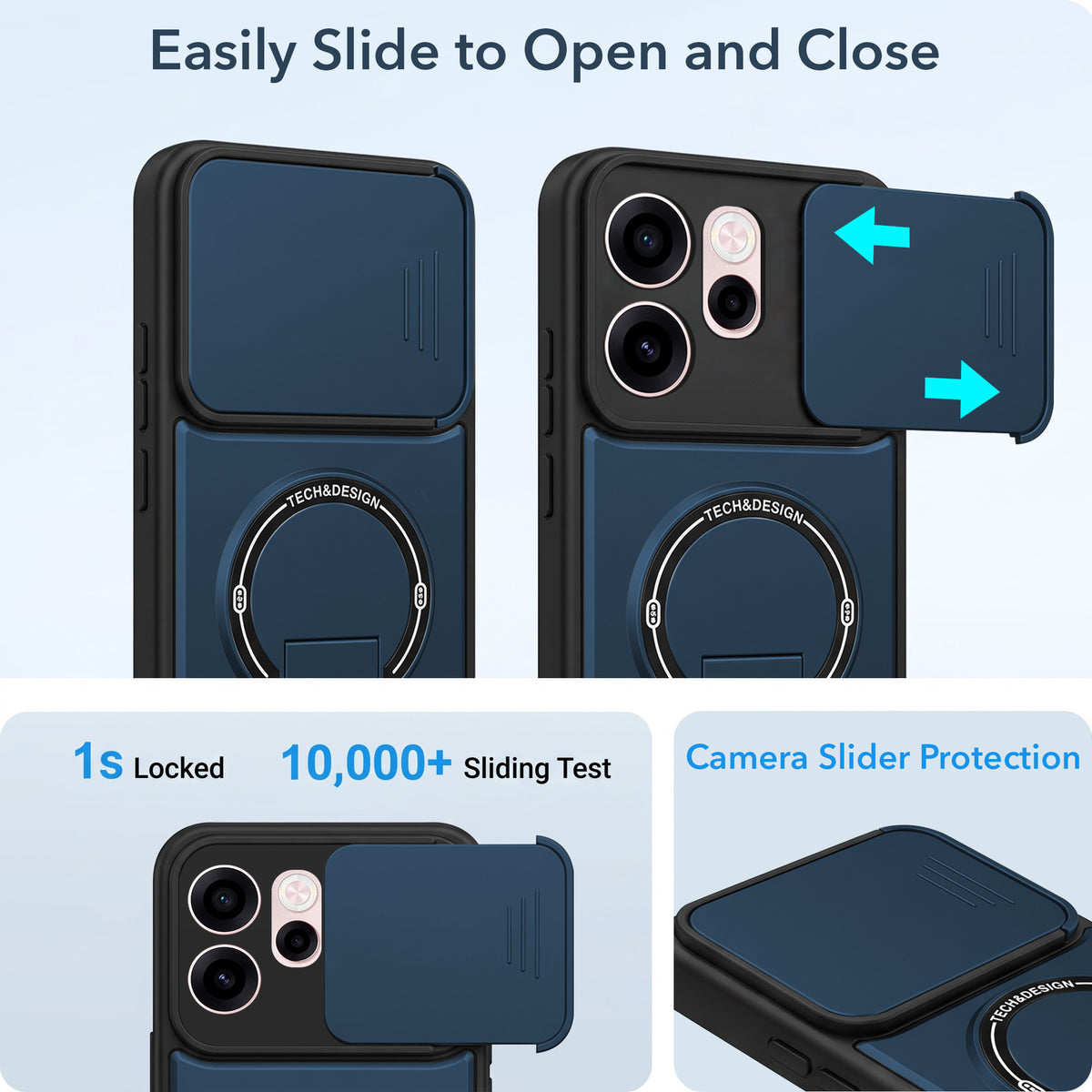 For Oppo Reno 15c Back Case Cover Metallic (Hybrid Armor Kickstand | Sliding Shutter Camera Protection | MagSafe Compatible)