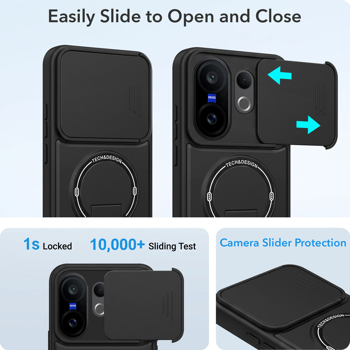 For Vivo X200 FE Back Case Cover Metallic (Hybrid Armor Kickstand | Sliding Shutter Camera Protection | MagSafe Compatible)