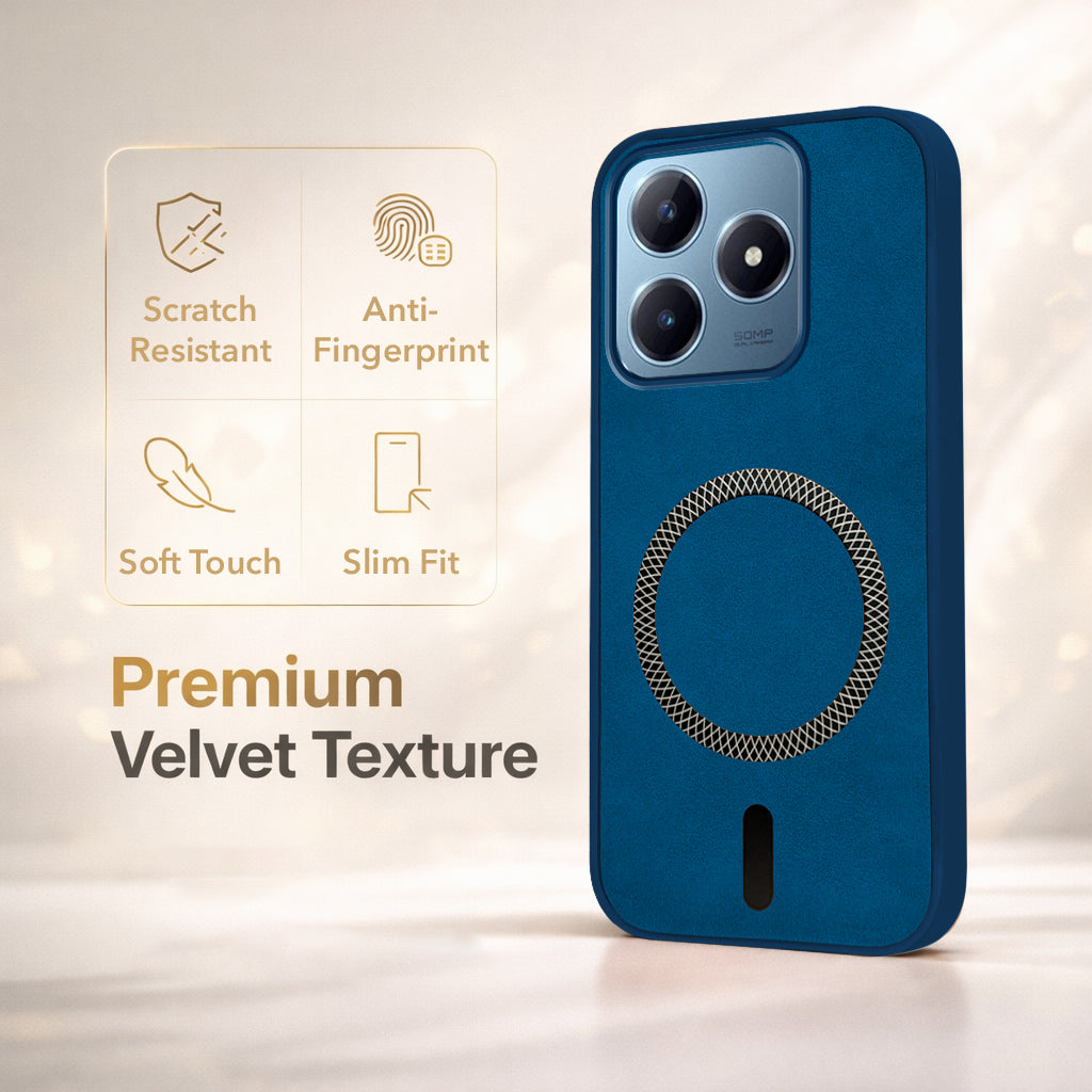 For Realme Narzo N63 Back Cover Case Leather Finish (MagSafe Compatible Wireless Charging | Soft Touch | Camera Bump Protection)