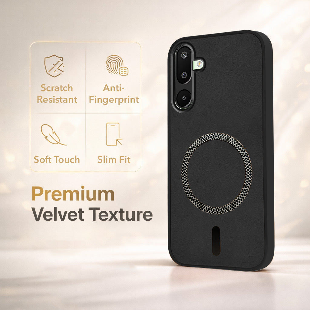 For Samsung Galaxy M16 5G | Samsung Galaxy F16 5G Back Cover Case Leather Finish (MagSafe Compatible Wireless Charging | Soft Touch | Camera Bump Protection)
