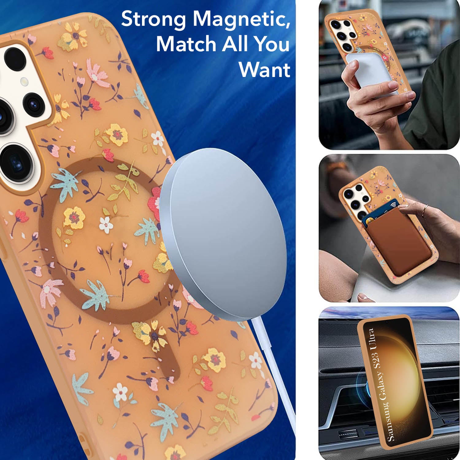 For Samsung Galaxy S23 Ultra Back Cover Case (Cute Floral Design | Flower Print for Girls | MagSafe Compatible Wireless Charging)