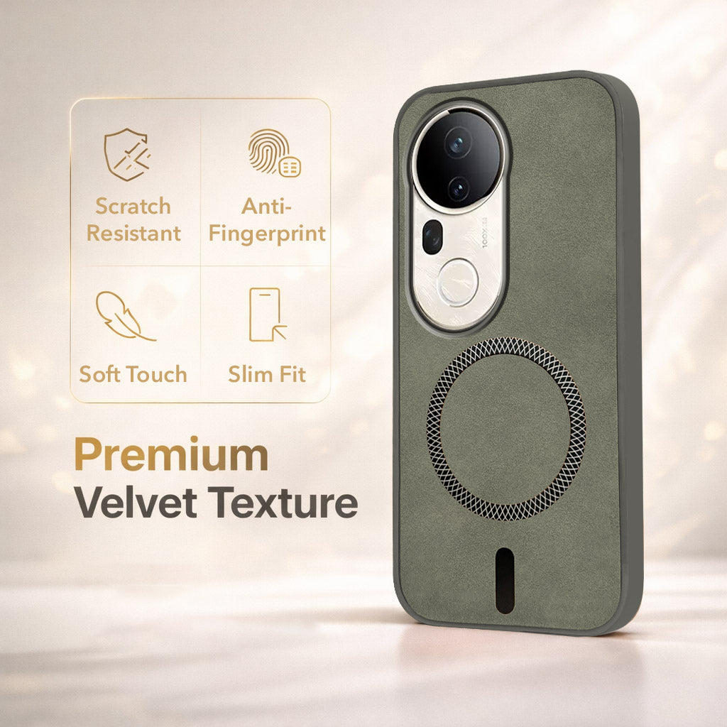 For Vivo T4 Ultra Back Cover Case Leather Finish (MagSafe Compatible Wireless Charging | Soft Touch | Camera Bump Protection)