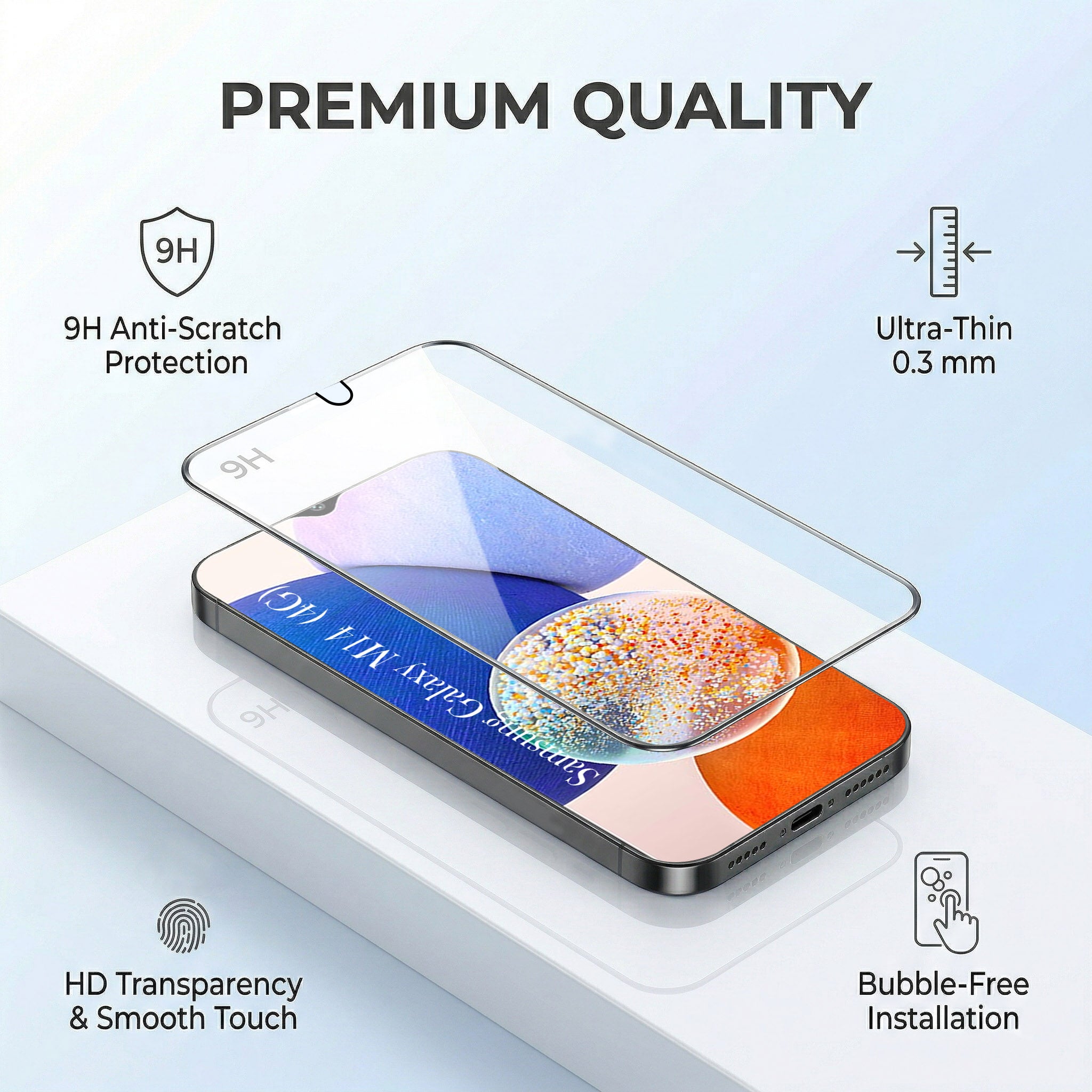 For Samsung Galaxy M14 4G Combo with Back Cover and 9H Tempered Glass (Liquid Silicone | Camera Protection | Oleophobic Coating Screen Glass)