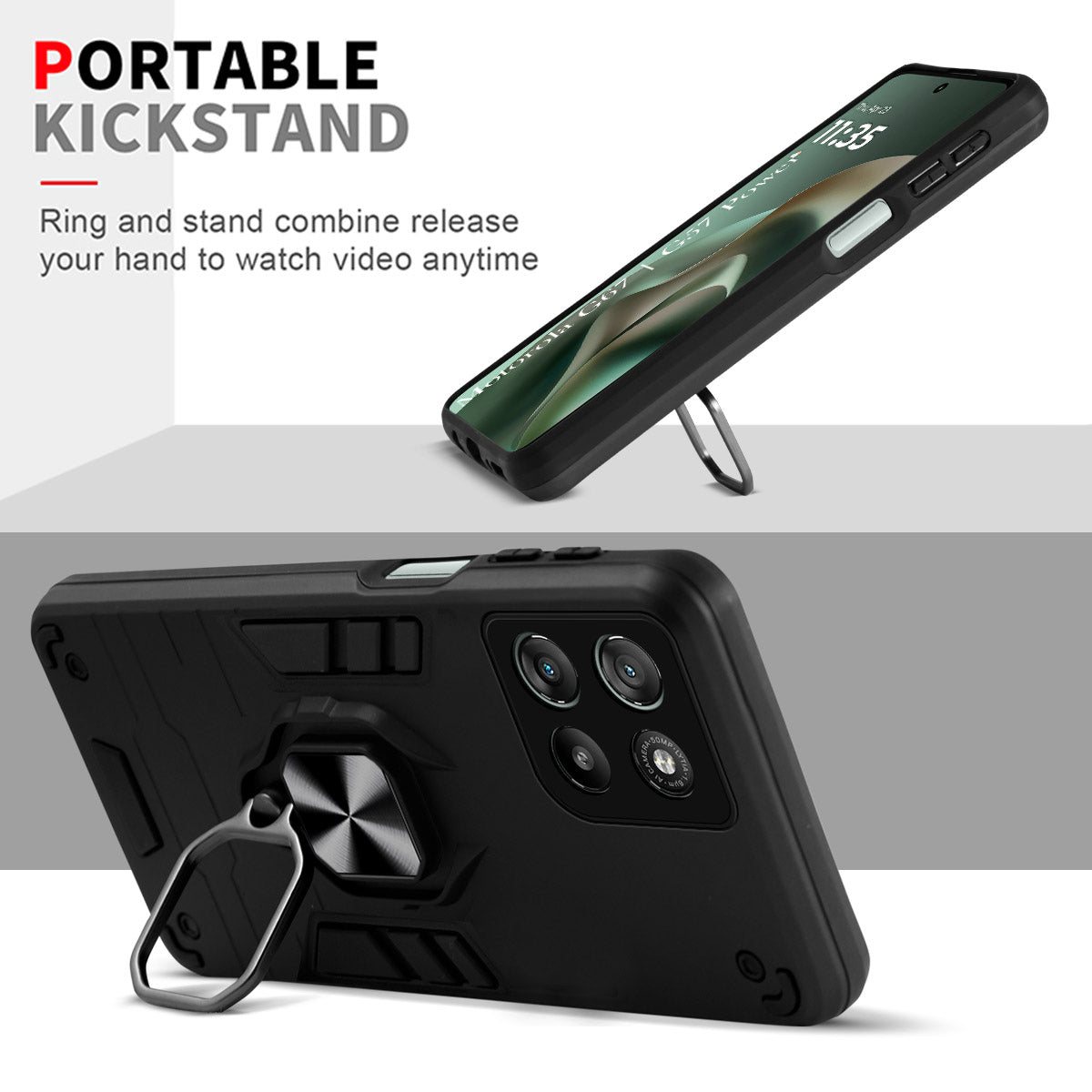 For Motorola Moto G67 Power | G57 Power Back Cover Case Hybrid Armor (Shockproof Dual Layer Polycarbonate |Ring Holder Kickstand)
