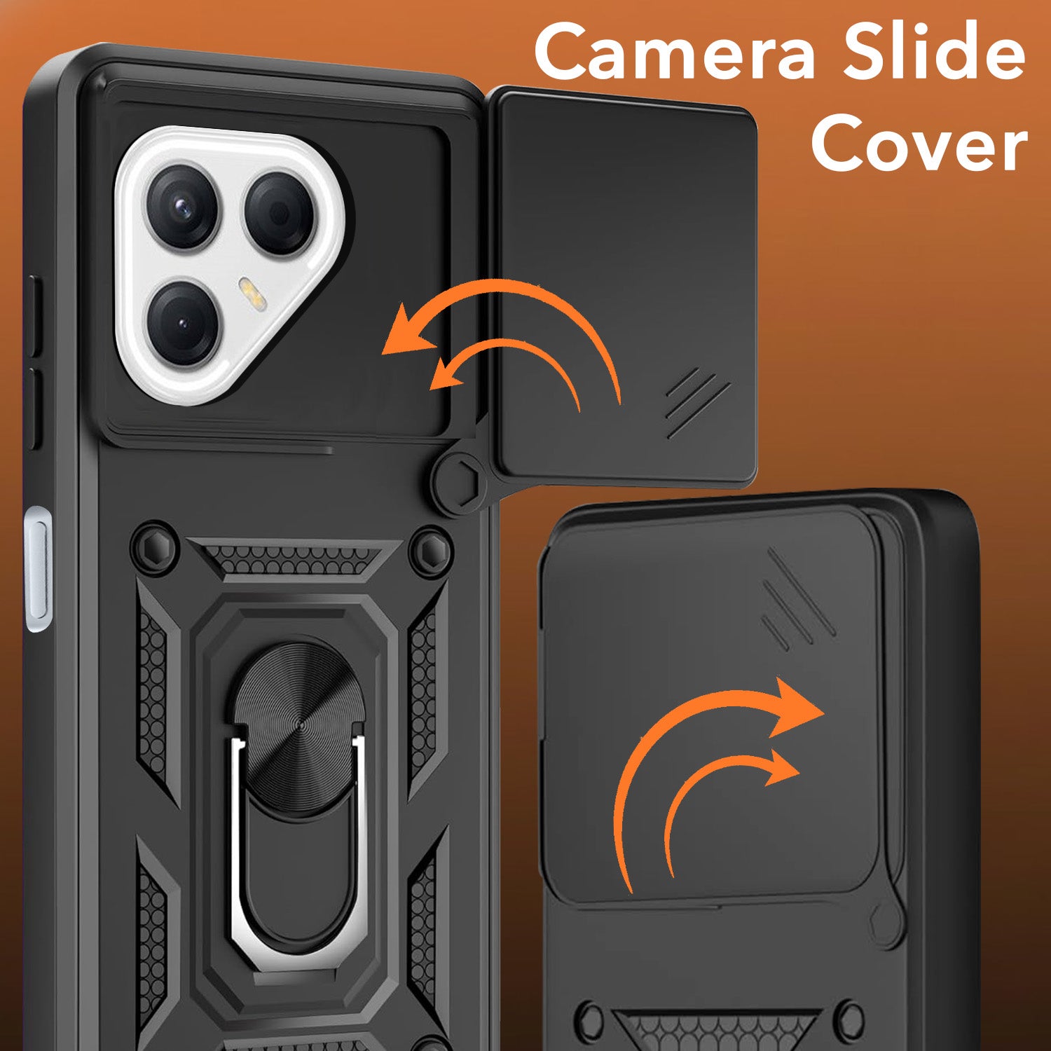 For Tecno Pova 7 5G Back Cover Case Hybrid Armor (Sliding Shutter Camera Protection | Polycarbonate |Ring Holder Kickstand)
