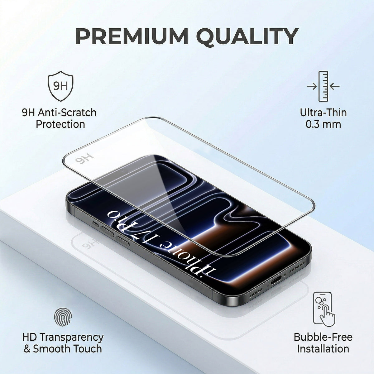 For iPhone 17 Pro Combo with Back Cover and 9H Tempered Glass (Liquid Silicone | Camera Protection | Oleophobic Coating Screen Glass)