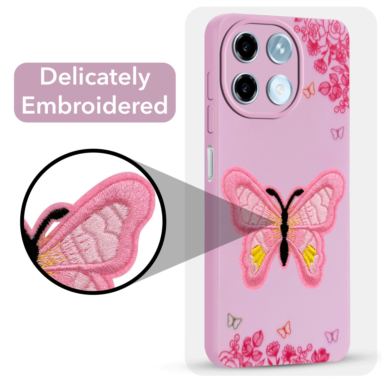For Ai+ Nova 2 5G Back Cover Case (Soft Butterfly Embroidery | Women Teen Girls | Camera Protection| Matte Silicone)