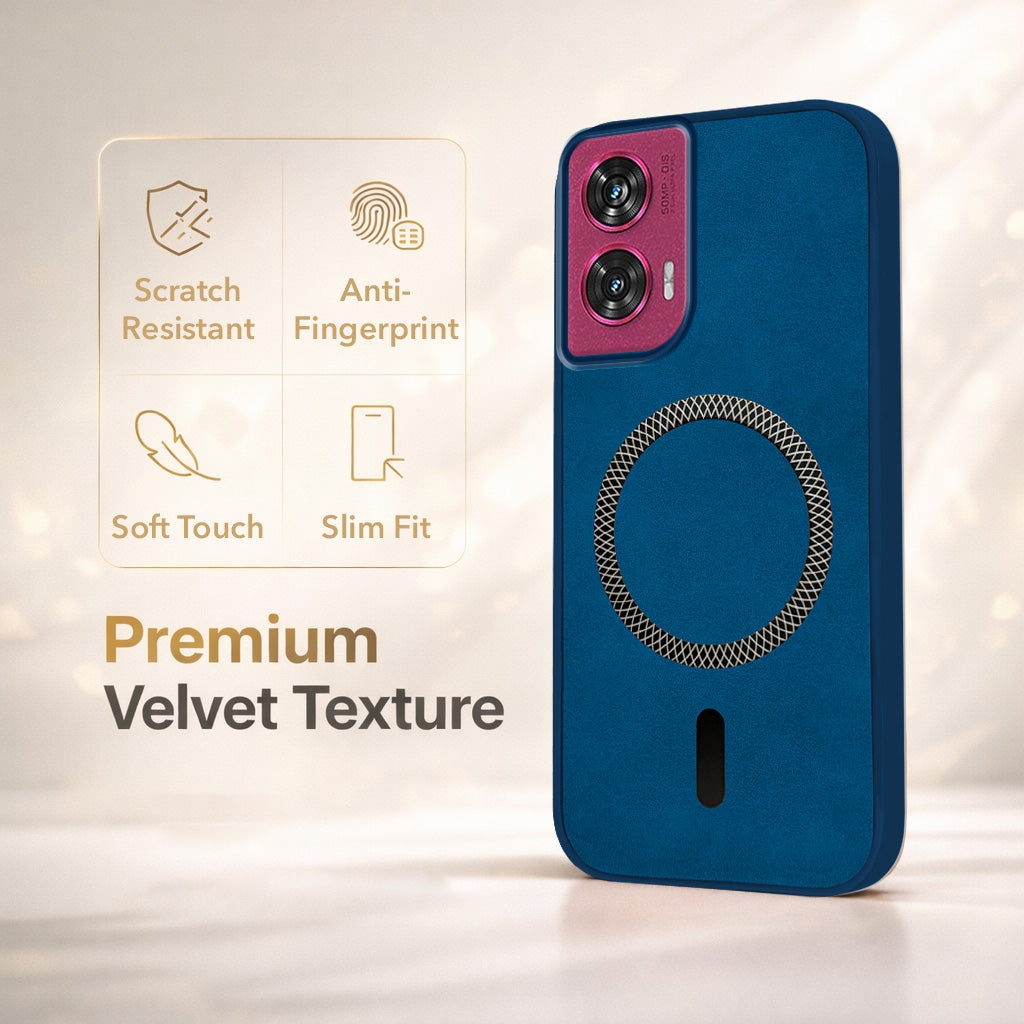 For Motorola Moto Edge 50 Fusion Back Cover Case Leather Finish (MagSafe Compatible Wireless Charging | Soft Touch | Camera Bump Protection)