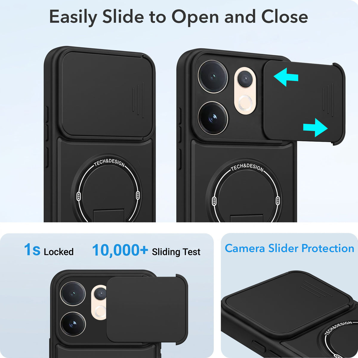 For Vivo V60 | Vivo T4 Pro Back Case Cover Metallic (Hybrid Armor Kickstand | Sliding Shutter Camera Protection | MagSafe Compatible)