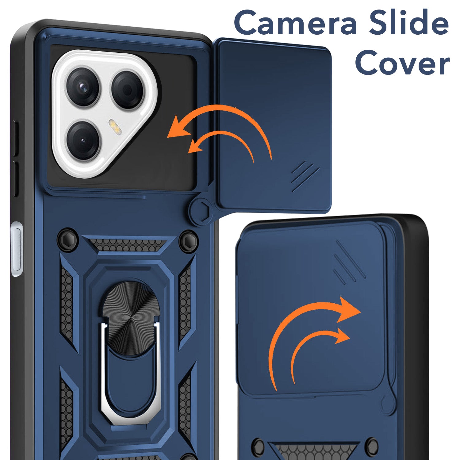 For Tecno Pova 7 5G Back Cover Case Hybrid Armor (Sliding Shutter Camera Protection | Polycarbonate |Ring Holder Kickstand)