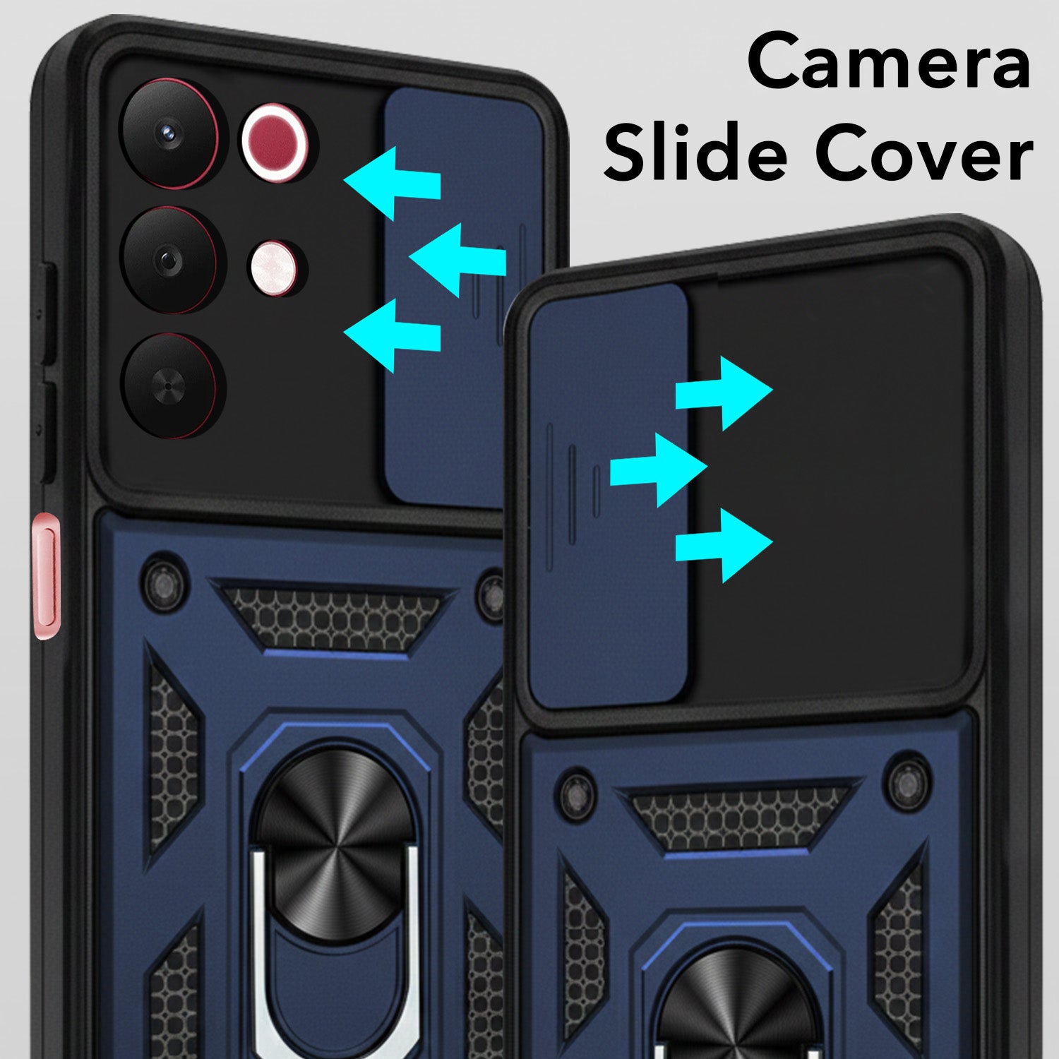 For Realme 15X Back Cover Case Hybrid Armor (Sliding Shutter Camera Protection | Polycarbonate |Ring Holder Kickstand)
