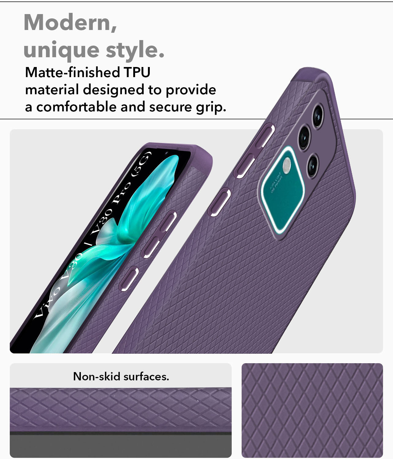 For Vivo V30 | Vivo V30 Pro 5G  Back Cover Case (Liquid Silicone | Side Grip | Camera Protection)