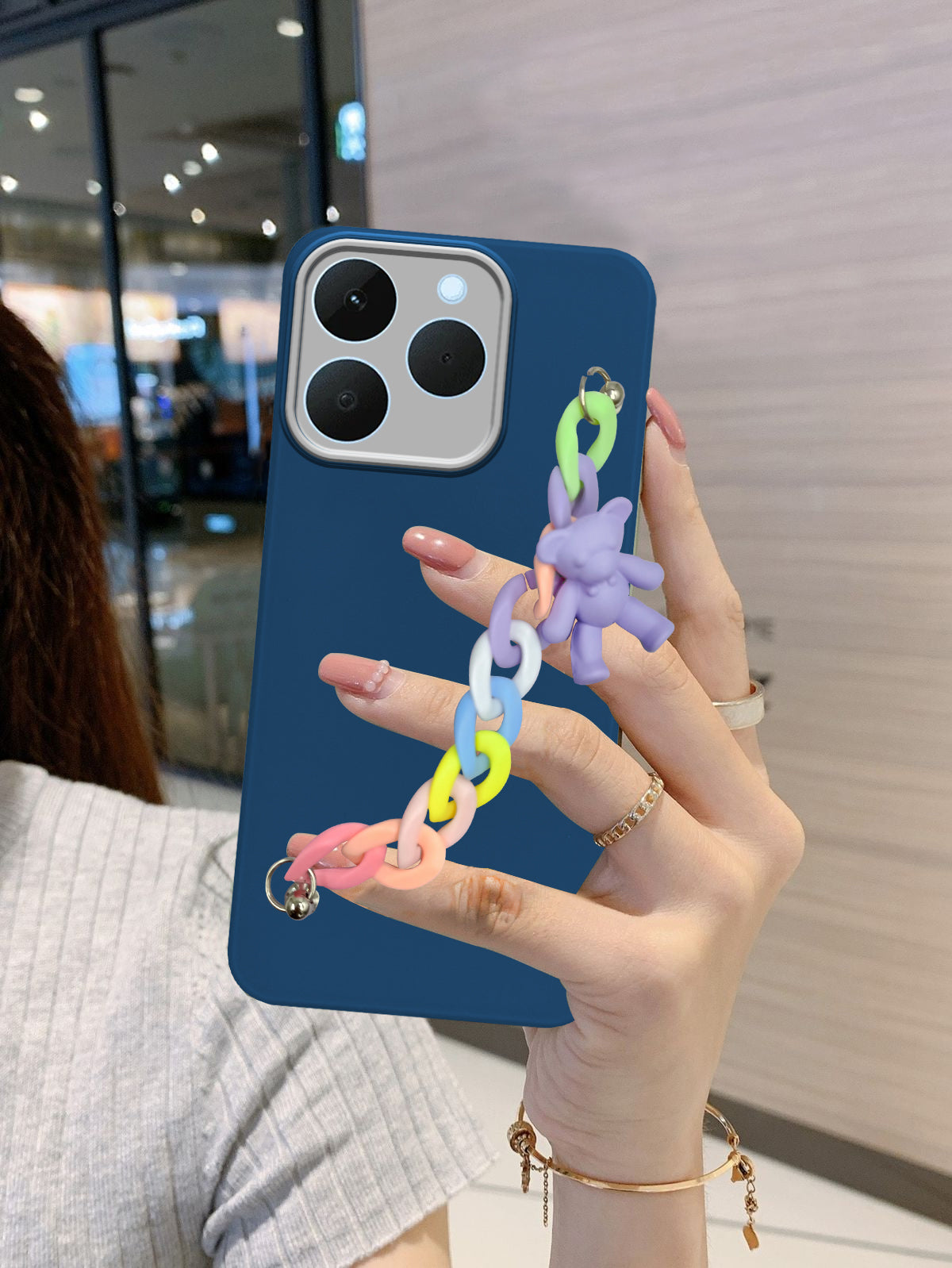 For Realme 15T | Realme Narzo 90 Back Cover Case (Wrist Hanging Chain | Teddy Bracelet Charms | Dual Color Matte Finish | Full Camera Protection | Sleek and Professional)