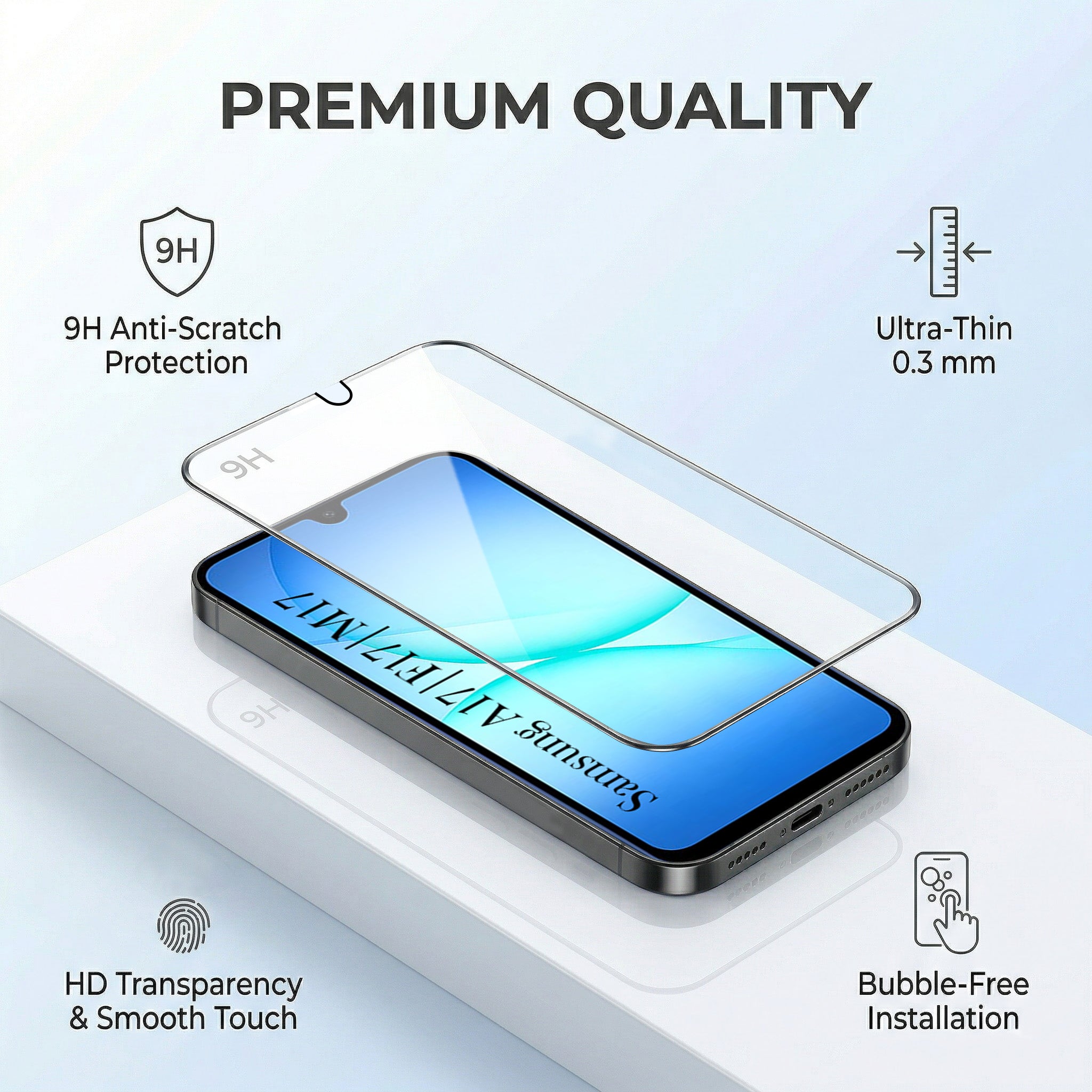 For Samsung Galaxy A17 | Samsung F17 | Samsung M17 5G Combo with Back Cover and 9H Tempered Glass ( Lifetime Anti-Yellow | Sleek Hard Crystal | Oleophobic Coating Screen Glass)