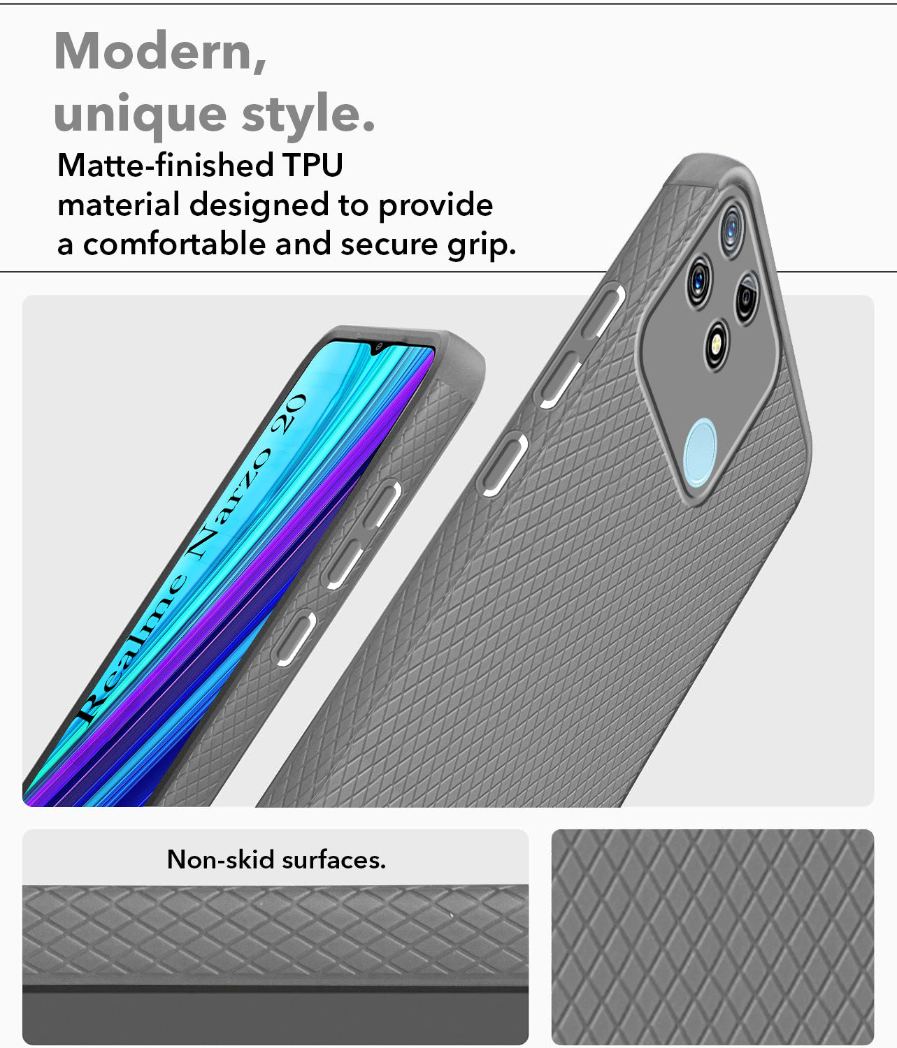 For Realme Narzo 20 Back Cover Case Liquid Silicone (Camera Protection | Side Grip Texture | Soft and Flexible)