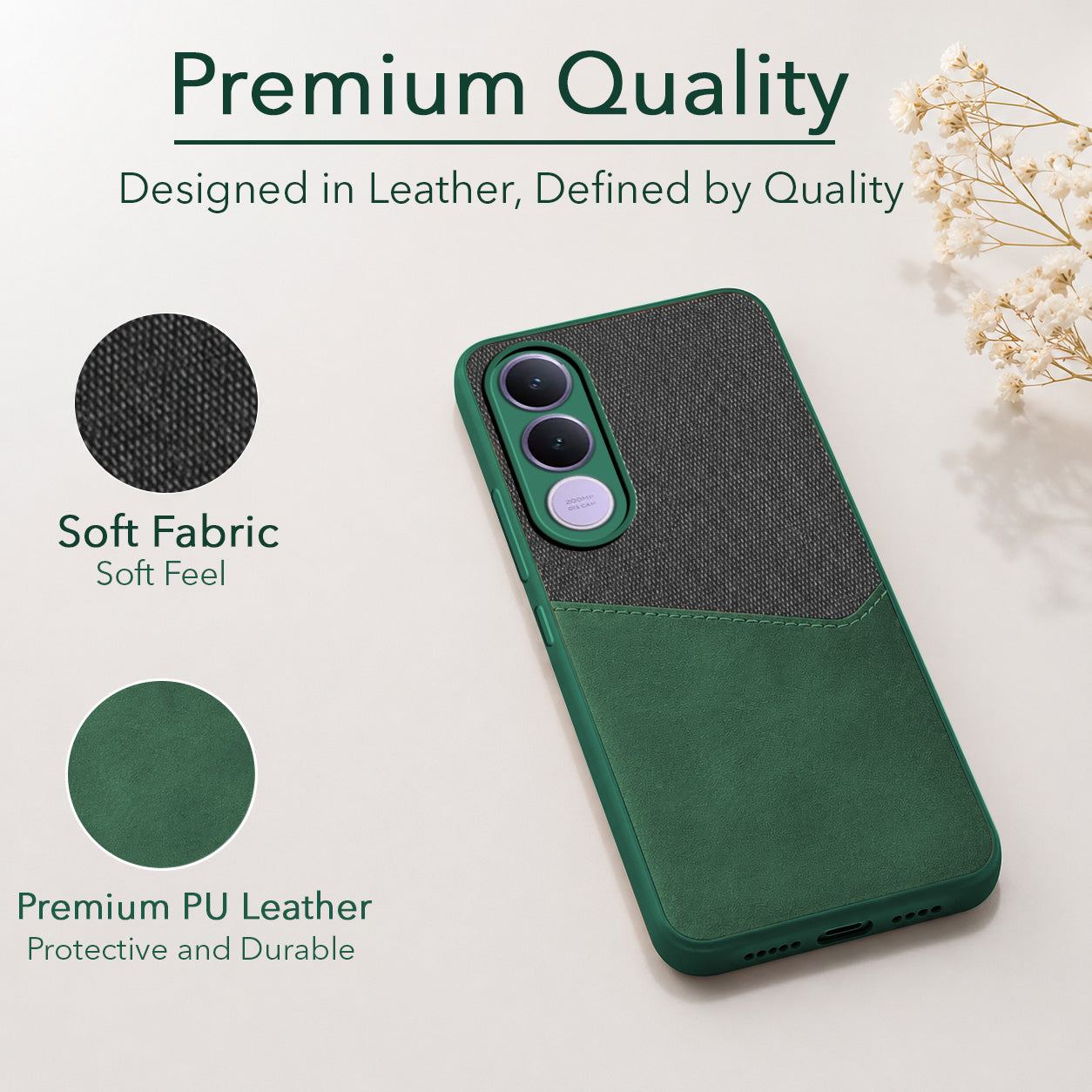 For Vivo V70 FE 5G Back Cover Case (Dual PU Leather Stitch | Professional Minimalist | Soft and Flexible)