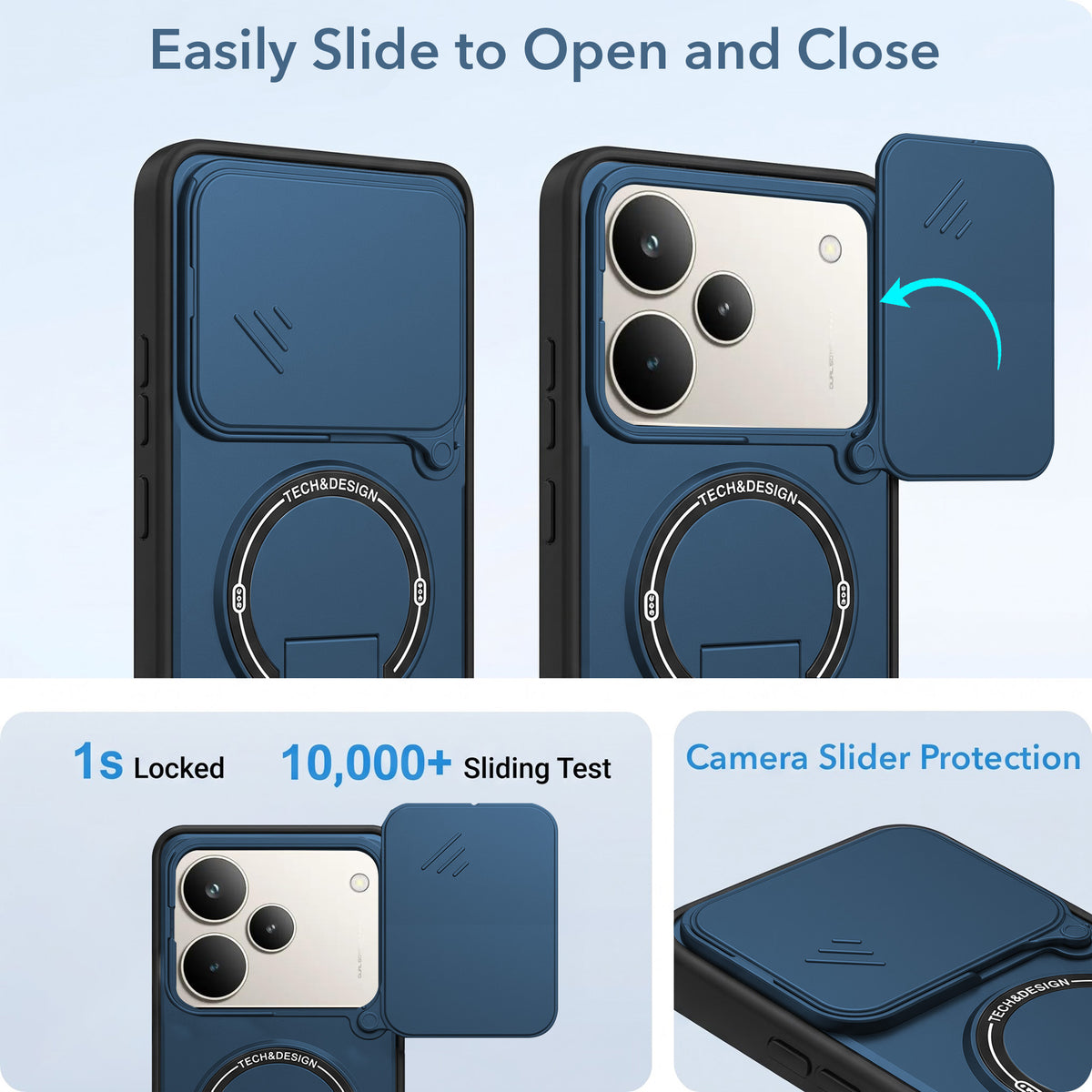 For Realme P4 Pro Back Case Cover Metallic (Hybrid Armor Kickstand | Sliding Shutter Camera Protection | MagSafe Compatible)