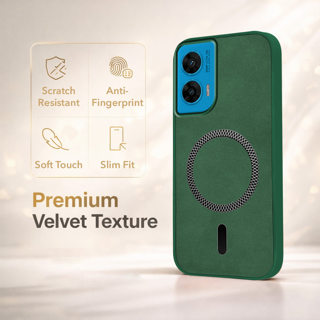 For Motorola Moto G96 Back Cover Case Leather Finish (MagSafe Compatible Wireless Charging | Soft Touch | Camera Bump Protection)