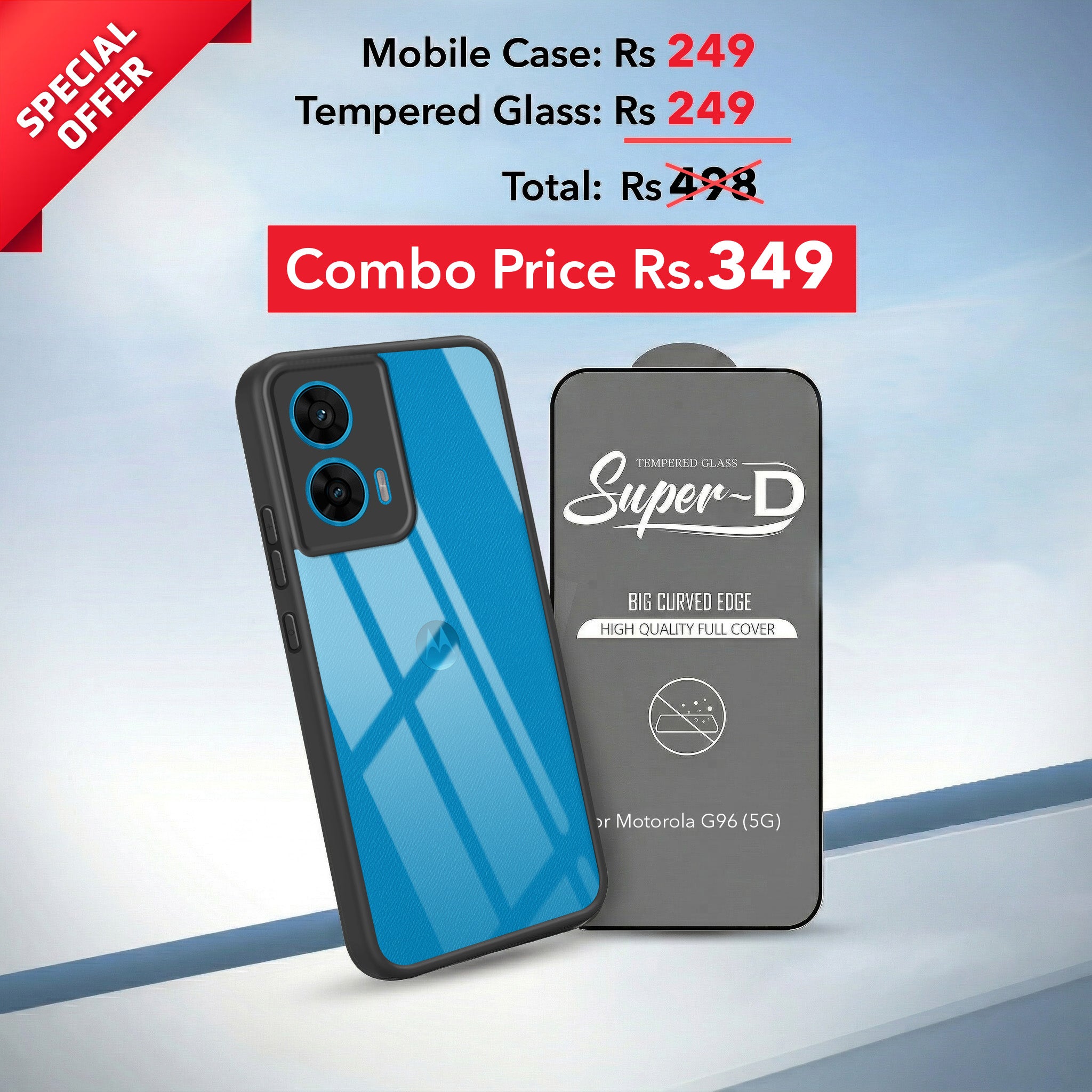 For Motorola Moto G96 Combo with Back Cover and 9H Tempered Glass (Lifetime Anti-Yellow | Crystal Clear Shockproof | Oleophobic Coating Screen Glass)