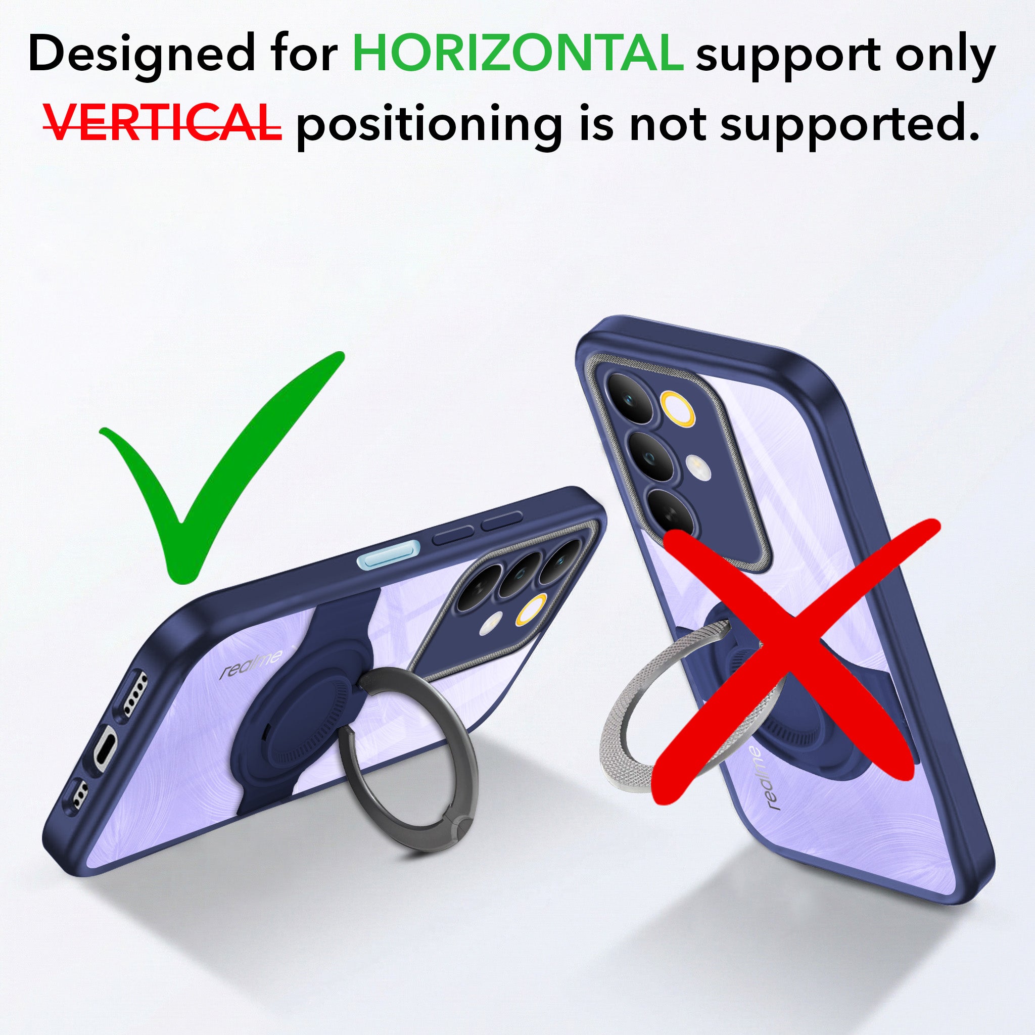 For Realme C85 5G | Realme Narzo 90x Back Cover Case with stand (Built-in Ring Holder Kickstand | Lifetime Anti Yellow | Camera Protection)
