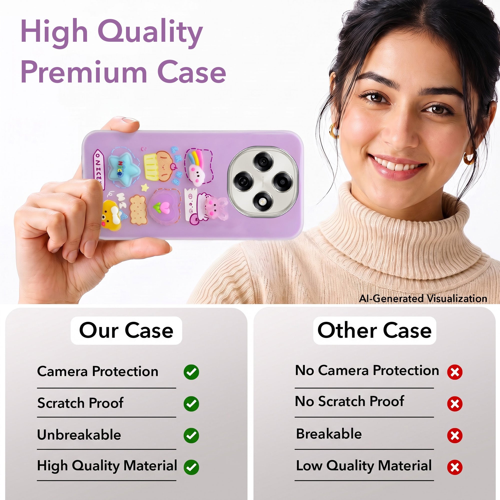For Oppo F31 Pro Back Cover Case (3D Cute Cartoons | Hard Back Side Soft | Matte Premium Finish | HD Printing)