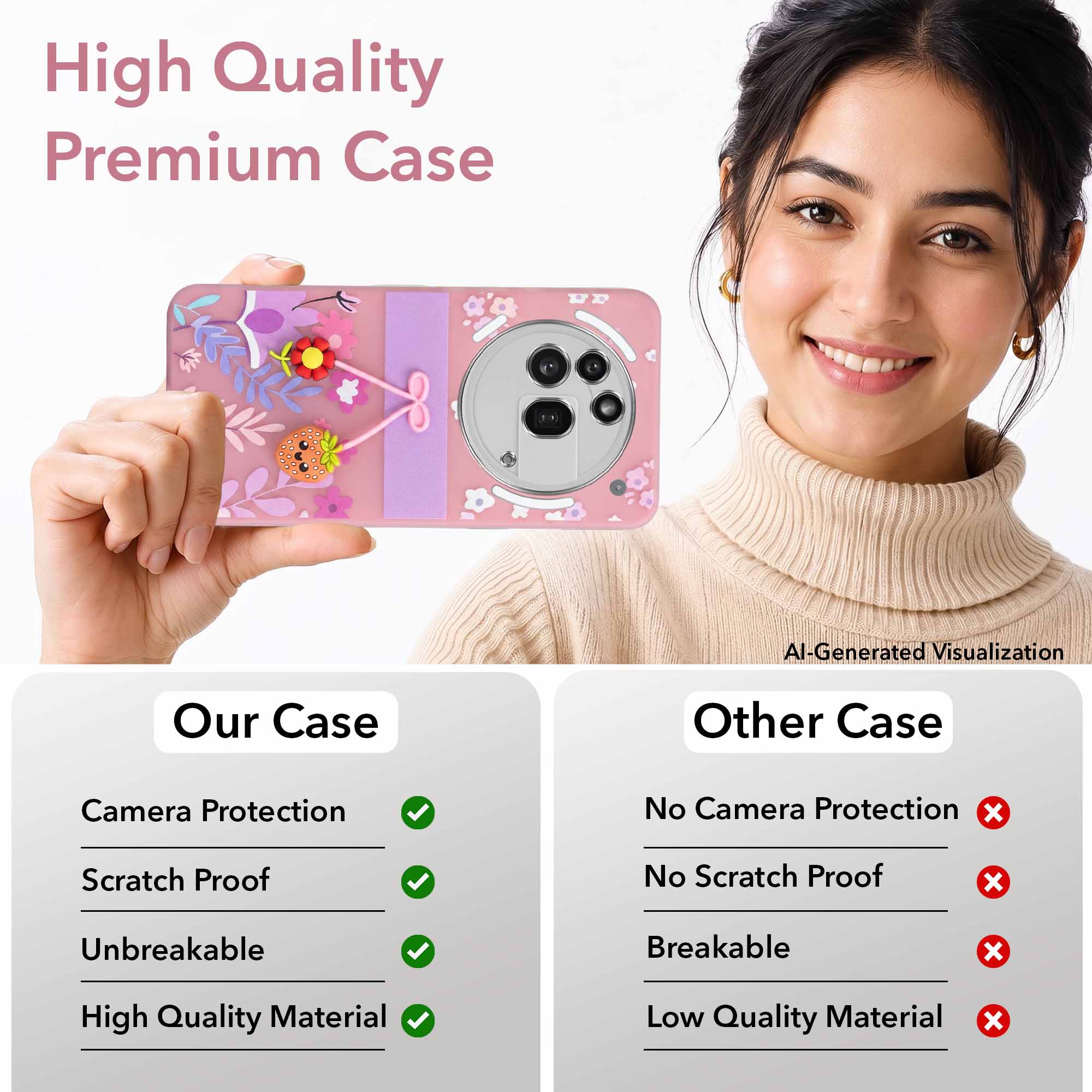 For Nothing Phone 3A Pro 5G Back Cover Case (3D Cute Cartoons | Hard Back Side Soft | Matte Premium Finish | HD Printing)