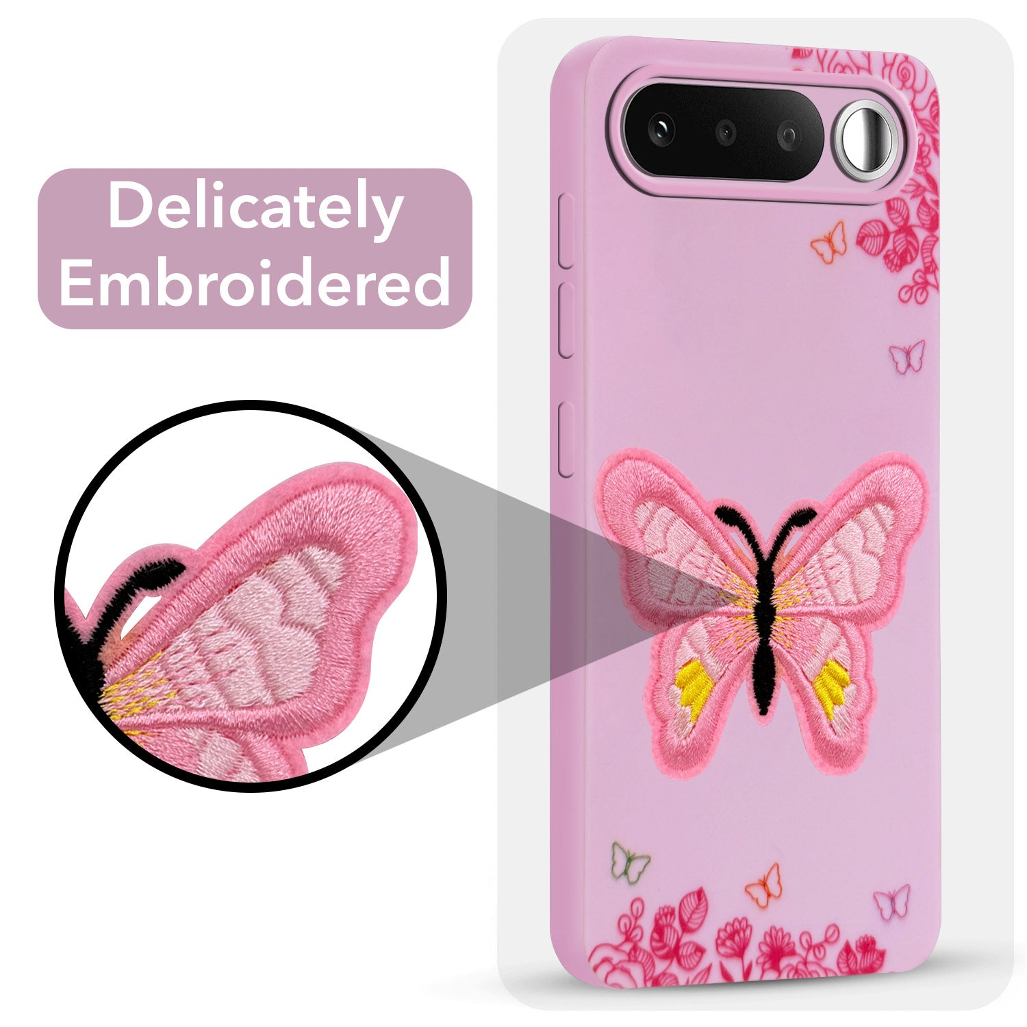 For Realme 16 Back Cover Case (Soft Butterfly Embroidery | Women Teen Girls | Camera Protection| Matte Silicone)