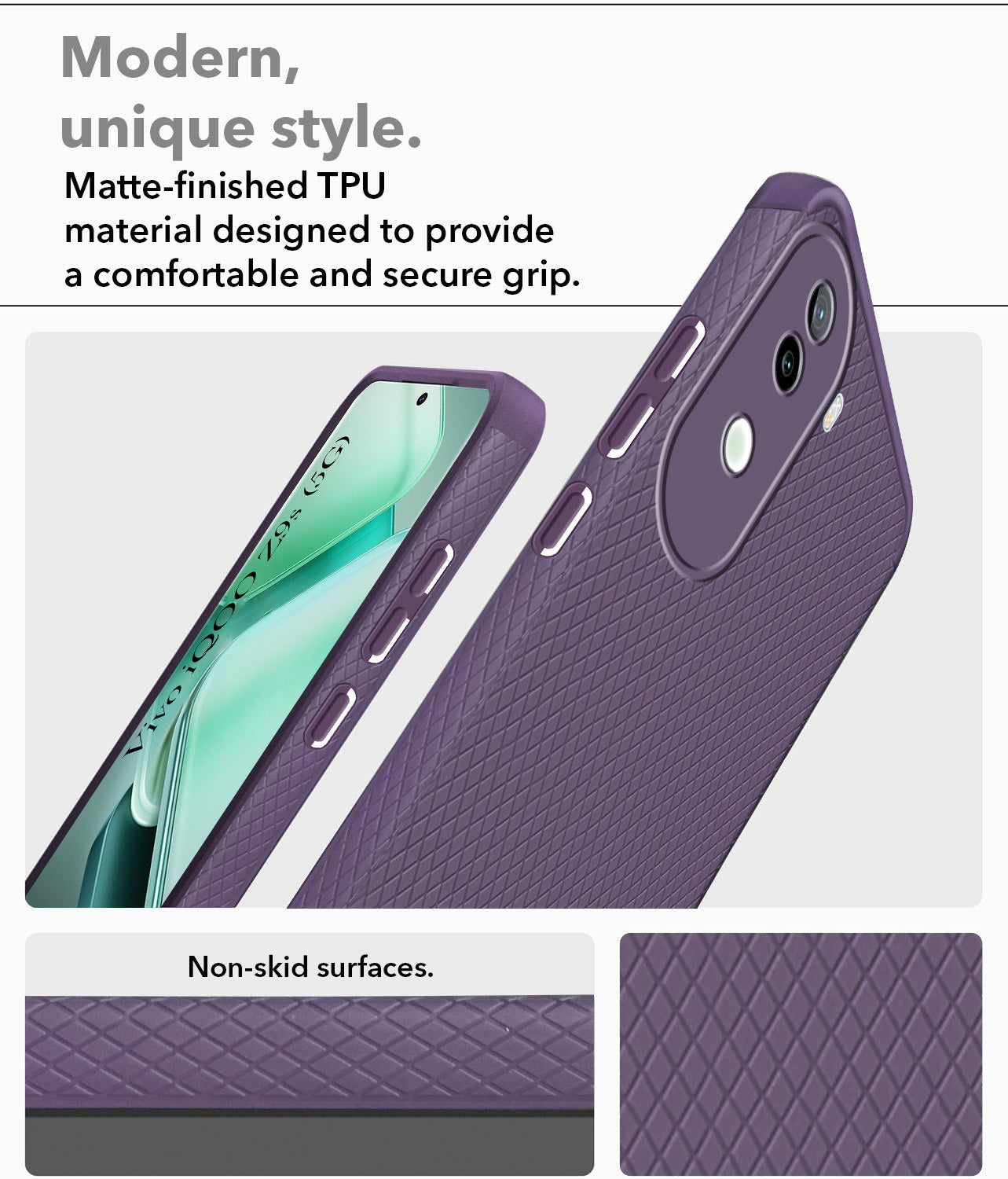For Vivo iQOO Z9s Back Cover Case (Liquid Silicone | Side Grip | Camera Protection)