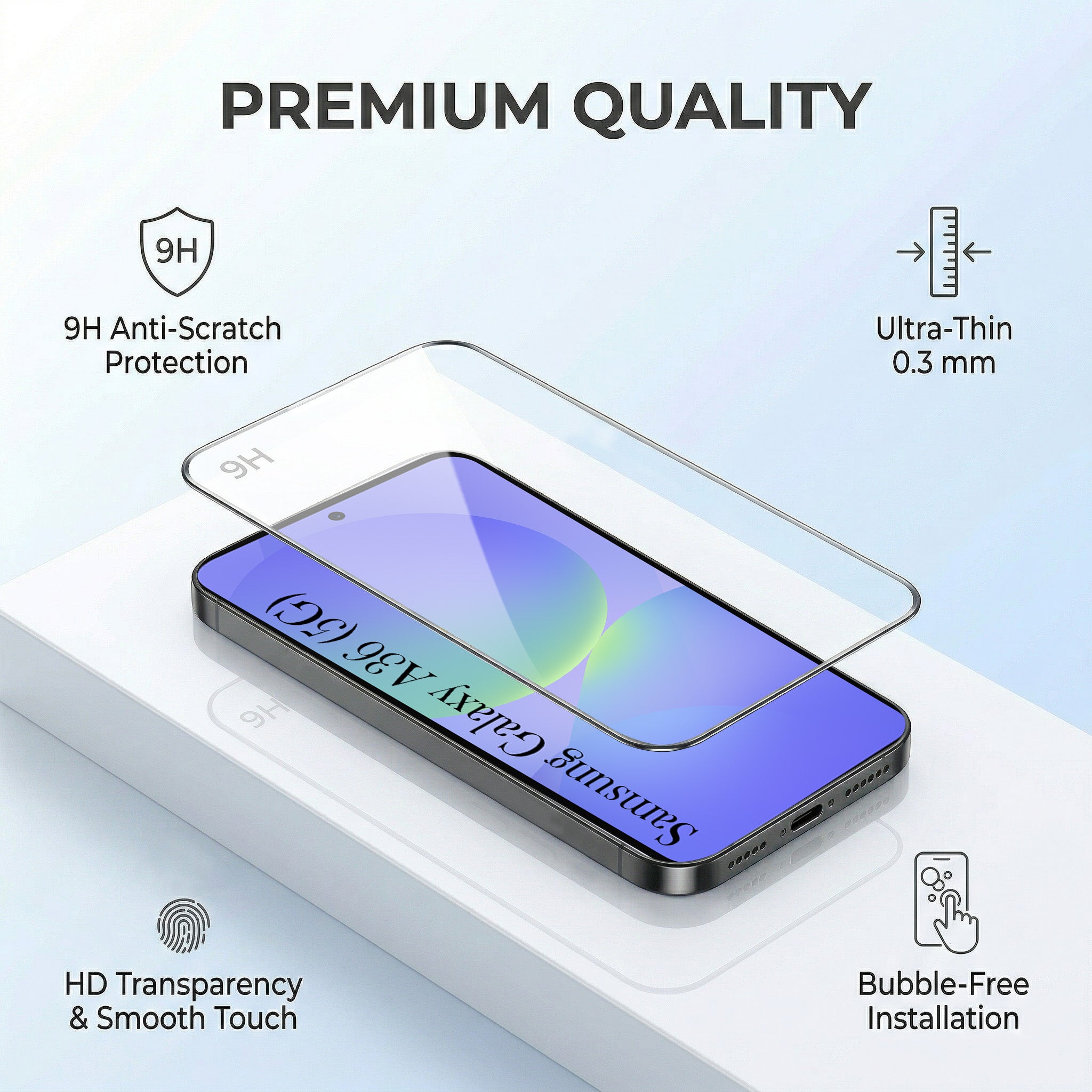 For Samsung Galaxy A36 5G Combo with Back Cover and 9H Tempered Glass (Textured Grip Design | Micro-Fiber Cloth Inside | Oleophobic Coating Screen Glass)