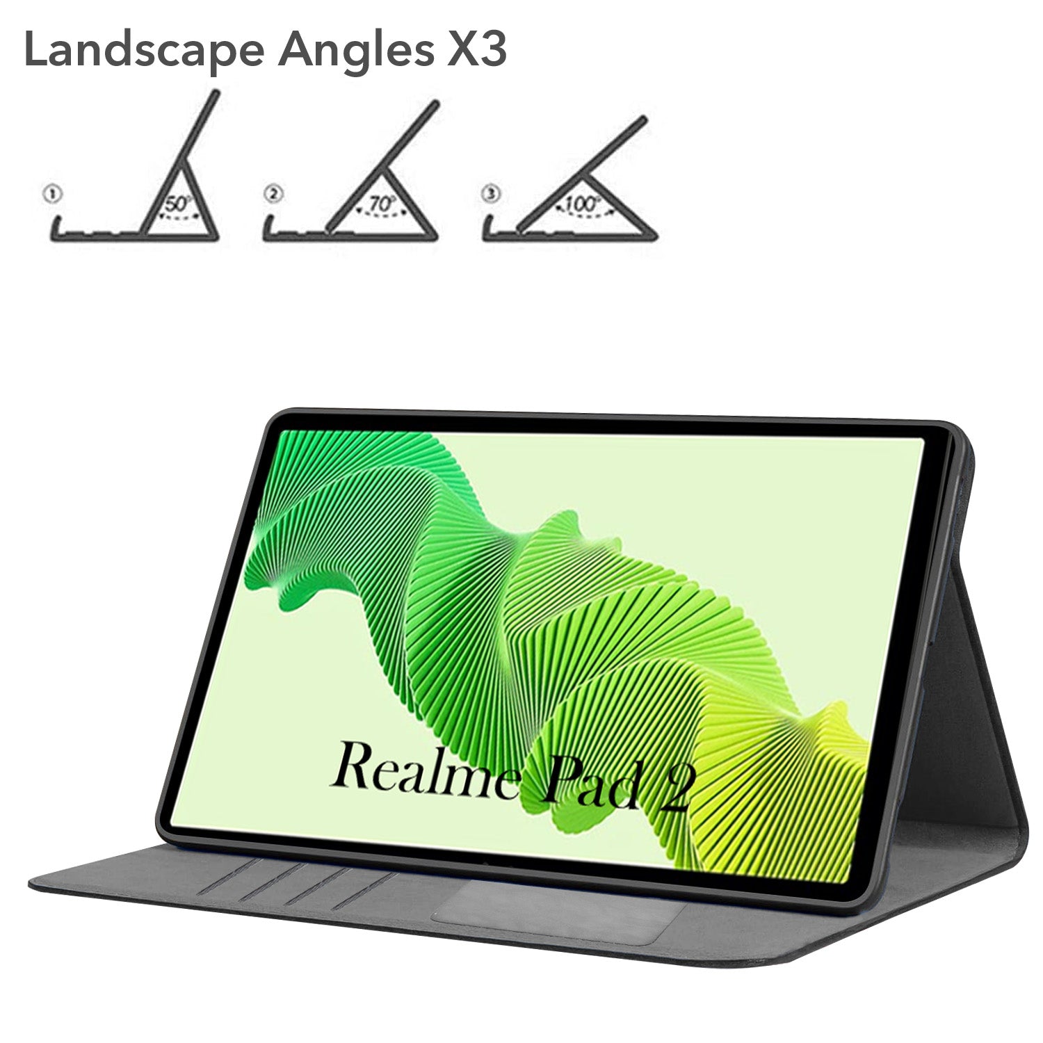 For Flip Case Folio Cover Realme Pad 2 10 Inch (PU Leather | Multi-Angle Smart Stand | Card Storage Slots | Silicone Back Pouch)