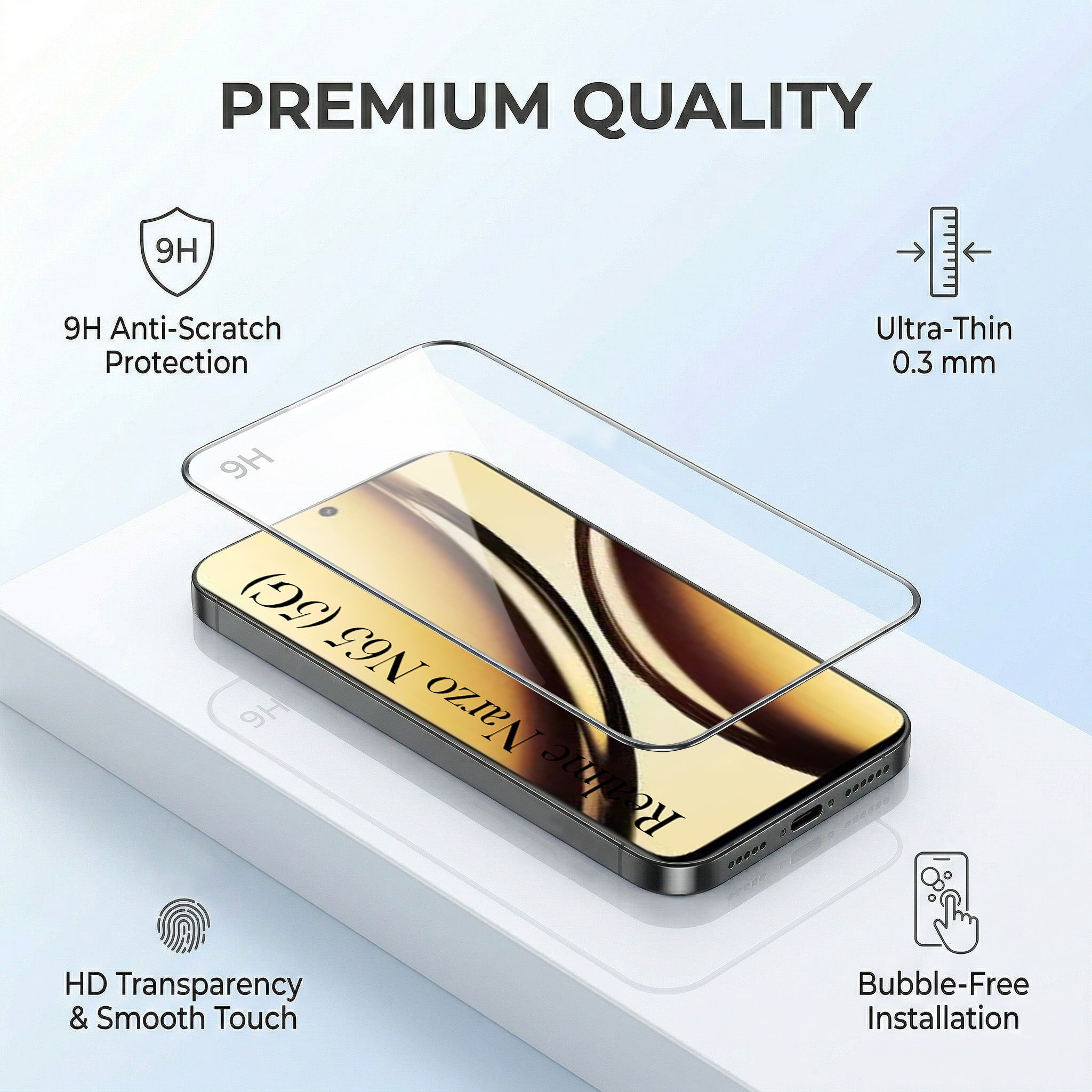 For Realme Narzo N65 5G Combo with Back Cover and 9H Tempered Glass (Textured Grip Design | Micro-Fiber Cloth Inside | Oleophobic Coating Screen Glass)