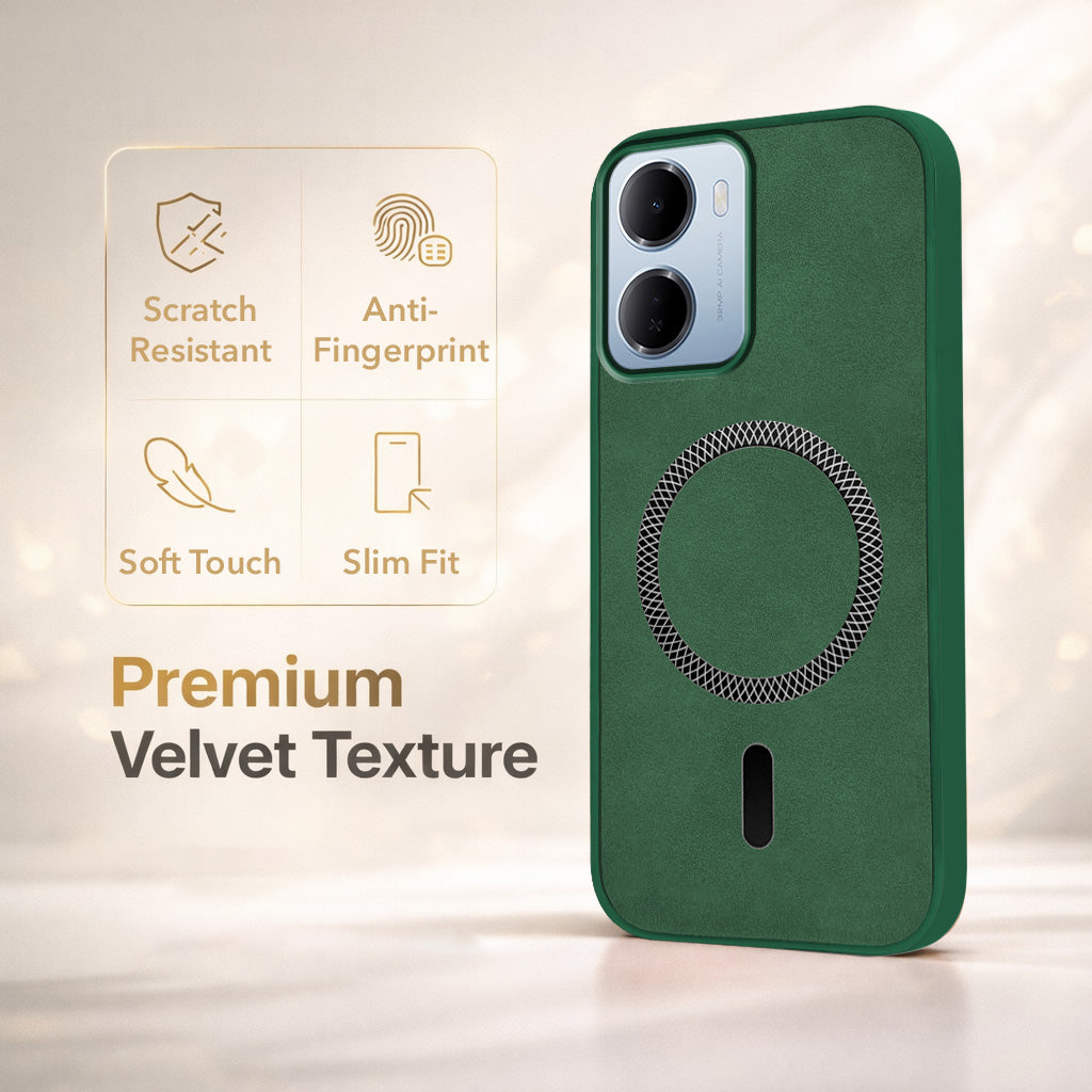 For Redmi 15A 5G Back Cover Case Leather Finish (MagSafe Compatible Wireless Charging | Soft Touch | Camera Bump Protection)