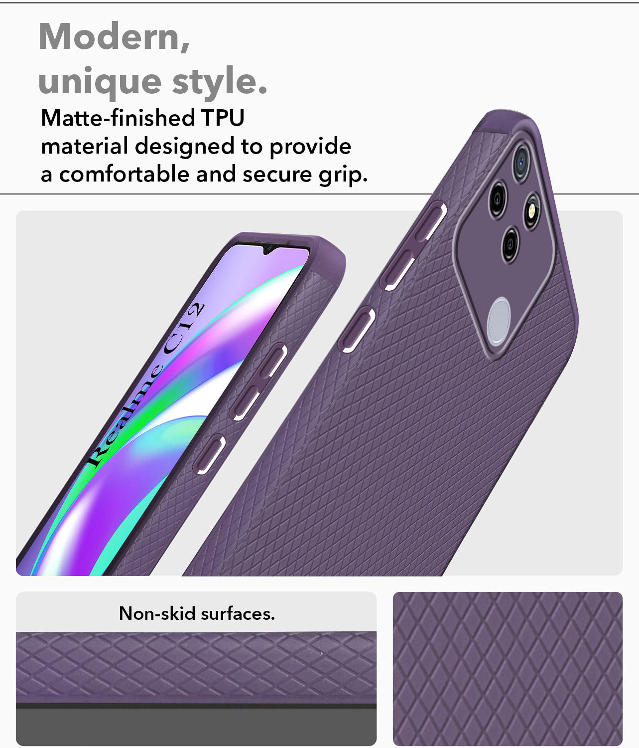 For Realme C12 Back Cover Case Liquid Silicone (Camera Protection | Side Grip Texture | Soft and Flexible)
